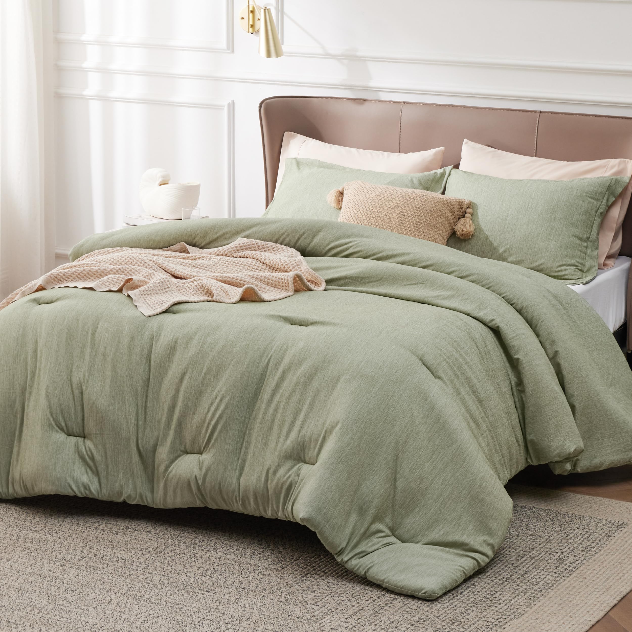 Bedsure Queen Comforter Set Tea Green, Cationic Dyed Bedding Set 3 Pcs