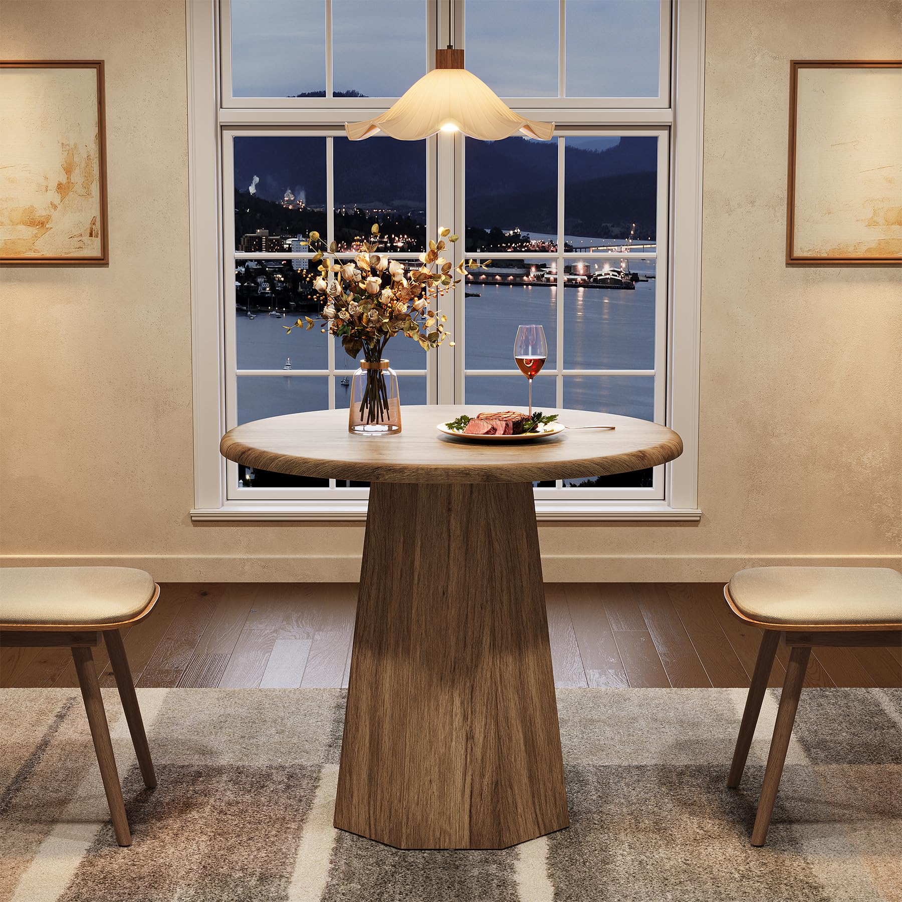 Tribesigns Mesa de Comedor Redonda pequeña para 2-4 Personas, Mesa de Cocina de 80 cm con Base Octogonal para Comedor, salón, marrón (Solo Mesa).