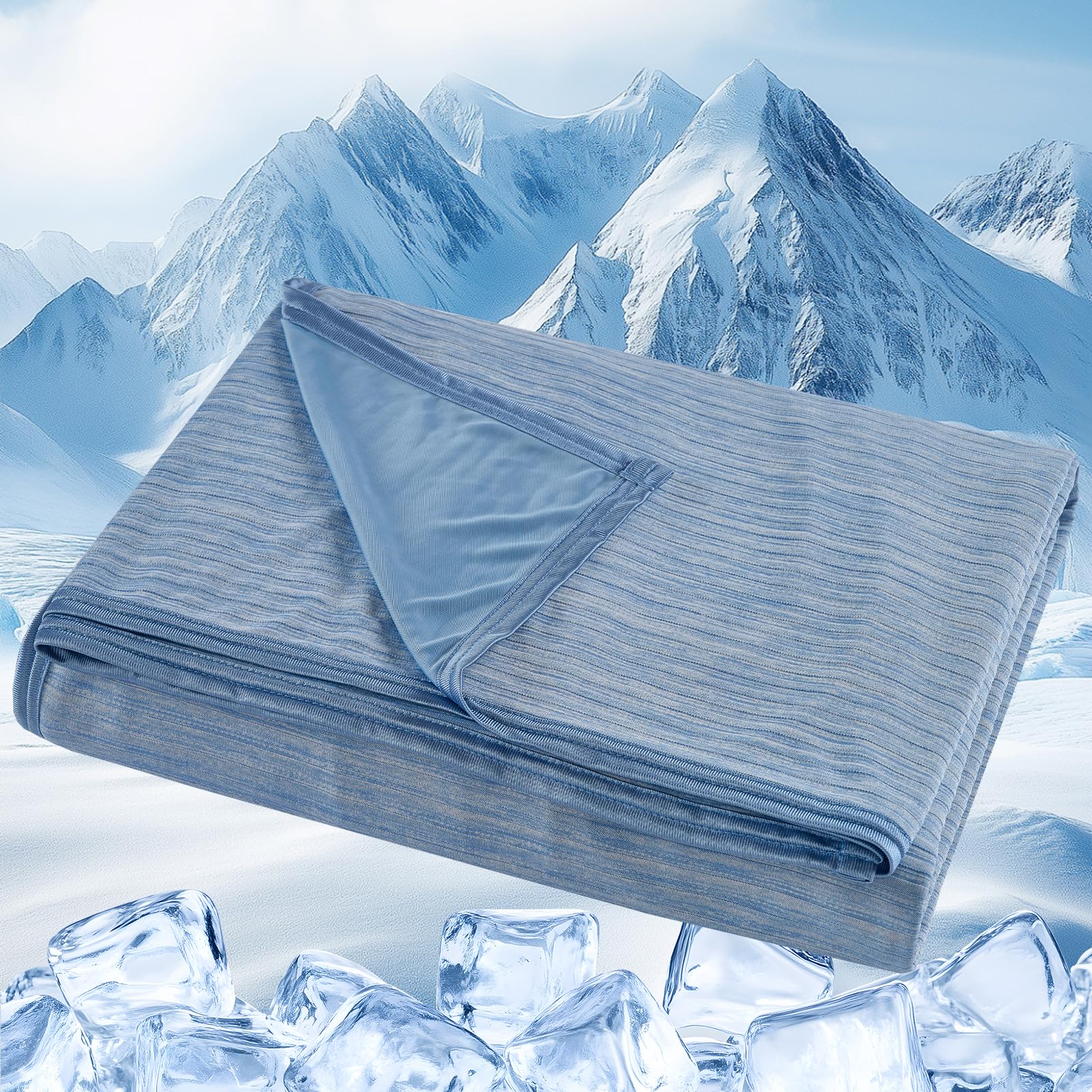 VK·LIVING Coperta refrigerante estiva double face con arc-chill giapponese 3.0 Q-Max ≥0,5, leggera, traspirante, rinfrescante, per letto, divano, viaggio, adulti, bambini, 200 x 220 cm, blu