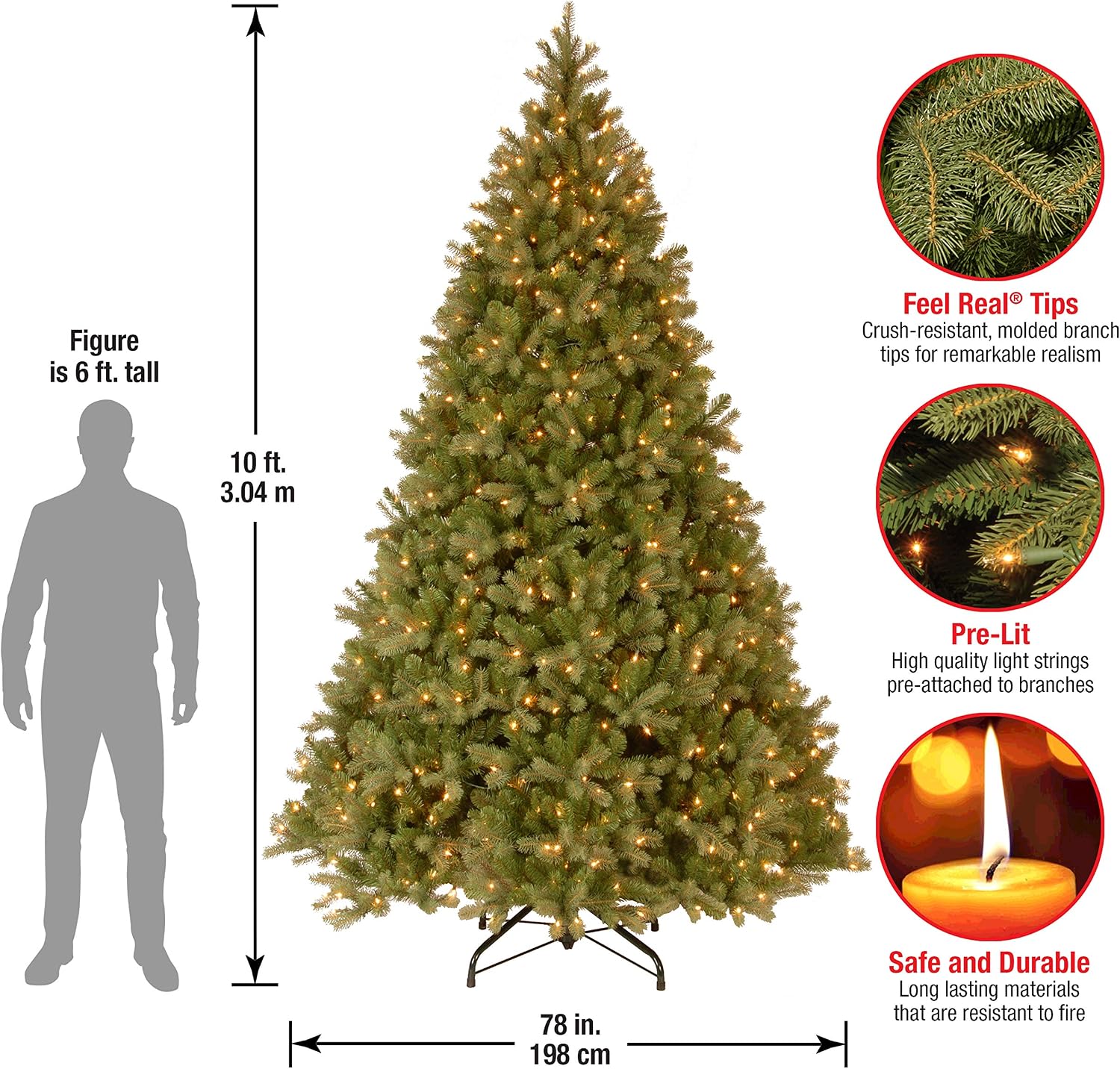 National Tree Company Pre-lit 'Feel Real' Artificial Giant Downswept Christmas Tree, Green, Douglas Fir, White Lights, Includes Stand, 10 feet