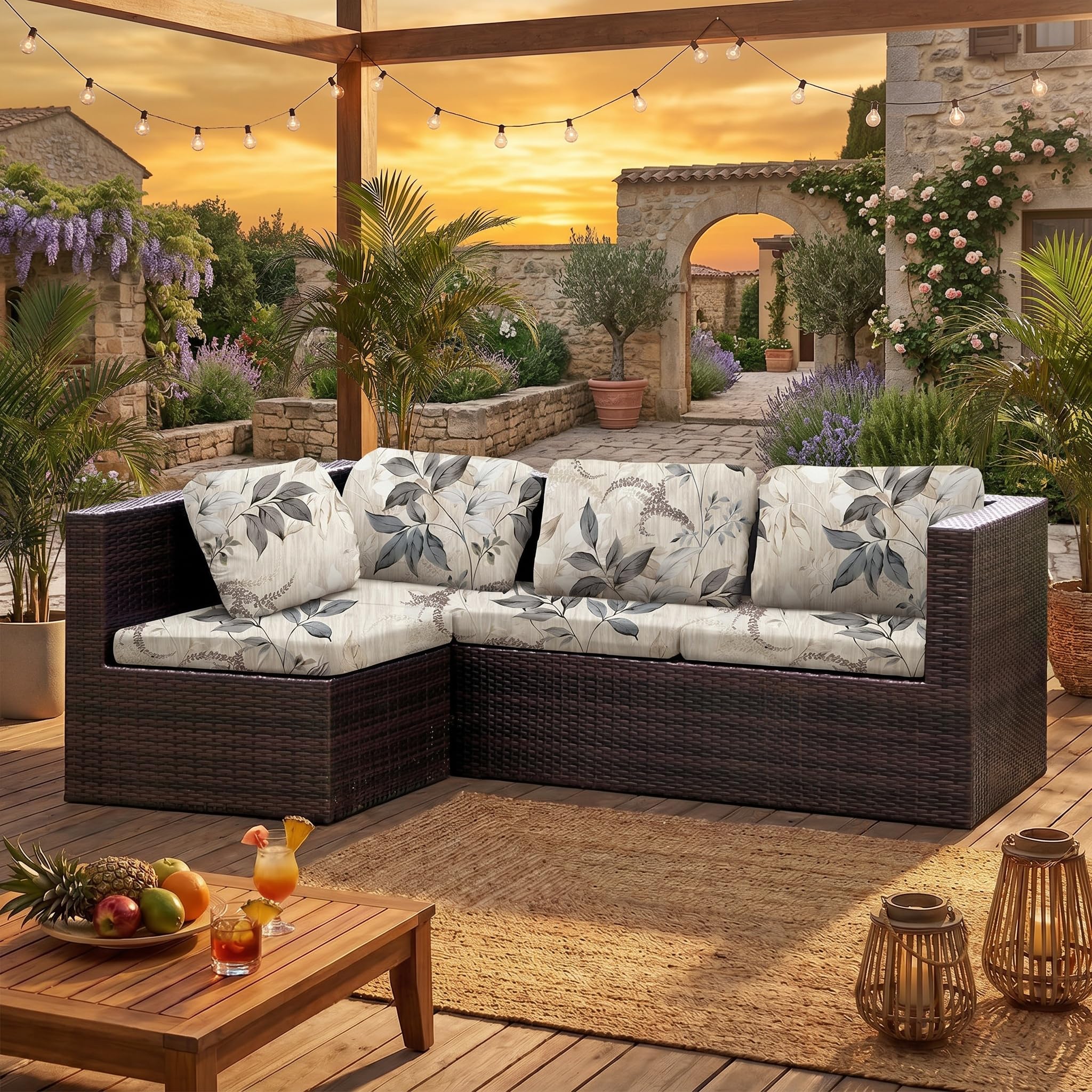 LiveGo Kissenbezüge für Outdoor-Terrassenkissen, waschbare Ersatz-Schonbezüge für Sofa- und Couchkissen, weich und langlebig, Sitzschoner für Terrassenmöbel (6, grüne Blätter A)
