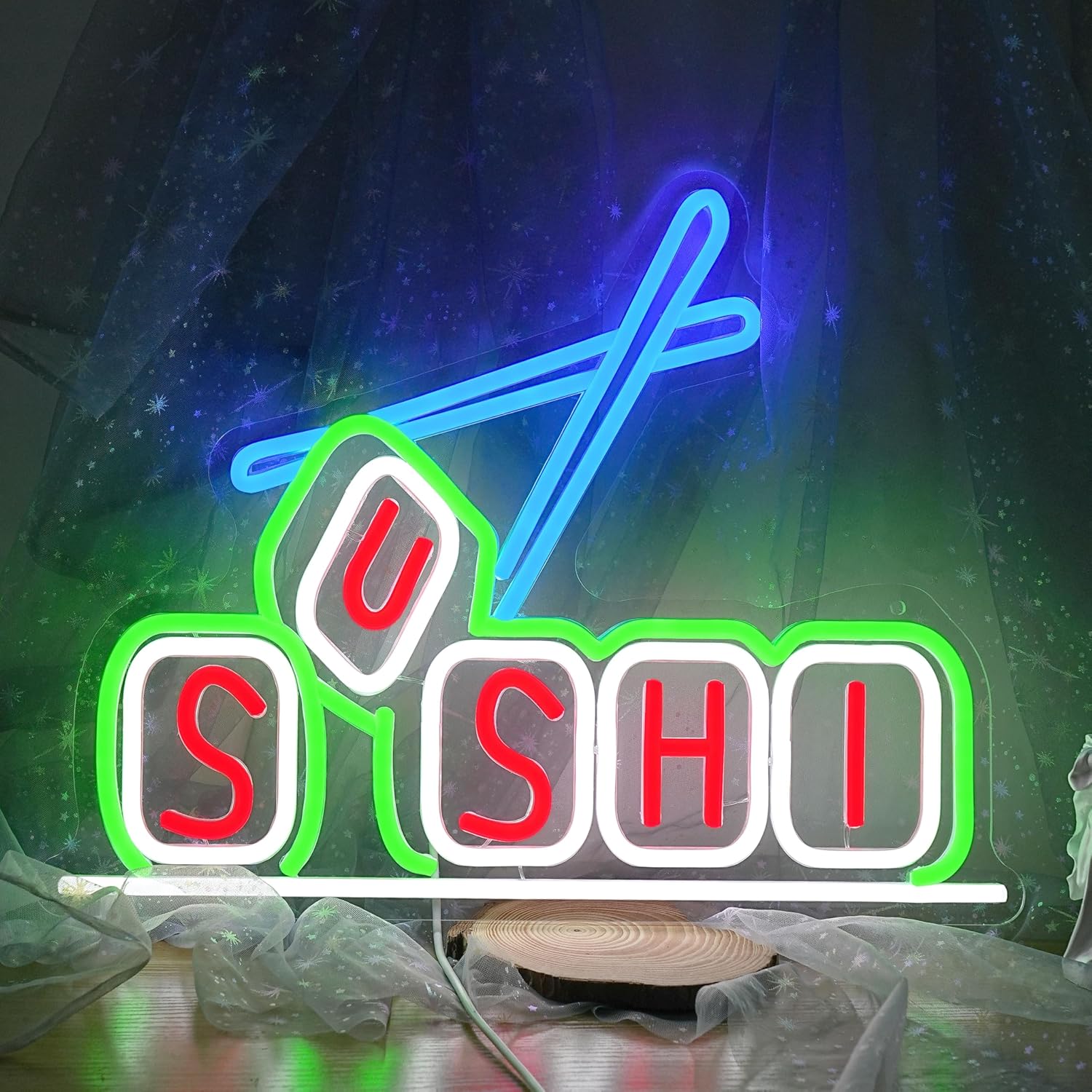 Sushi Neon Sign for Business Decor Delicious Sushi Neon Light Dimmable Japanese Food Light Up Sign for Restaurant Food Shop Storefront Window Store Kitchen (16.5 * 12.5 In)