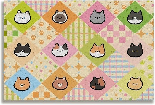 Cat Litter Box Trapping Mat 32"x20", Cute Kitty Pattern, Soft&Comfortable, Easy Clean, Anti Slip PVC Material Liners Pattern B