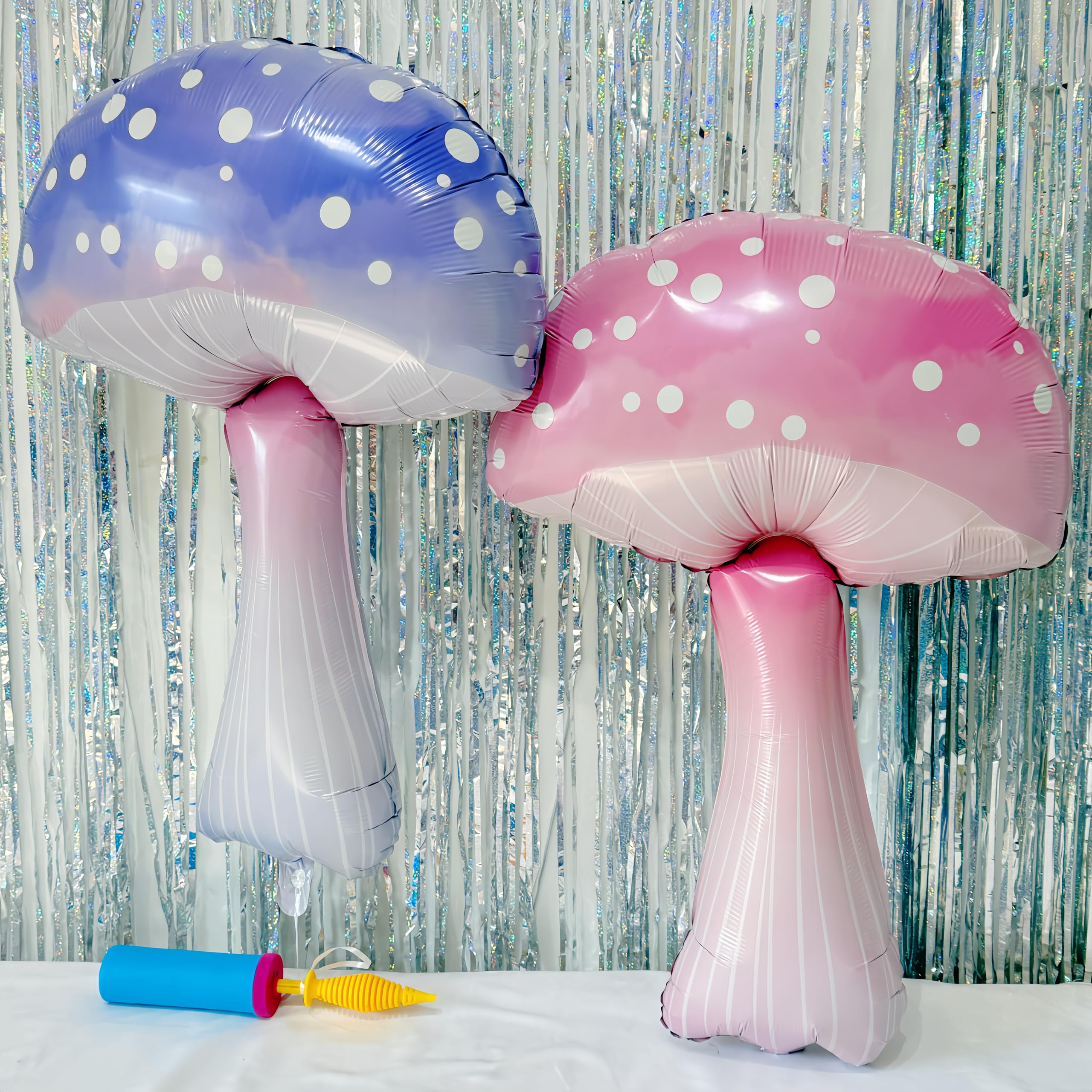 6pcs Fairy Tale Mushroom & Butterfly Balloons | Pink Purple Party Decor With Ribbon | Helium Floating