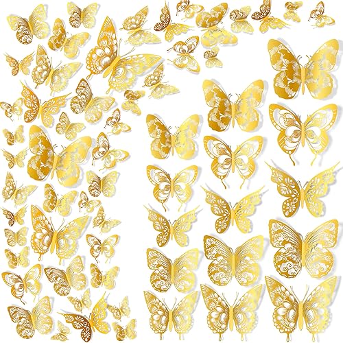 Miniatura 1 de 60 calcomanías de pared con diseño vintage de mariposas huecas 3D doradas, calcomanías de pared de mariposas doradas, para bricolaje, extraíble, 5