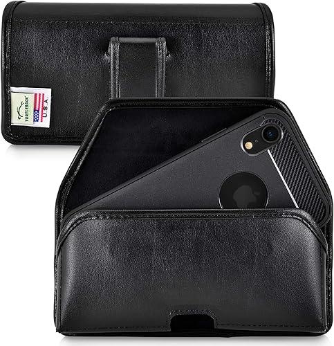 Vista 25 de Turtleback Funda para cinturón diseñada para iPhone 11 (2019) y iPhone XR (2018), funda vertical de cuero negro con clip giratorio para cinturón