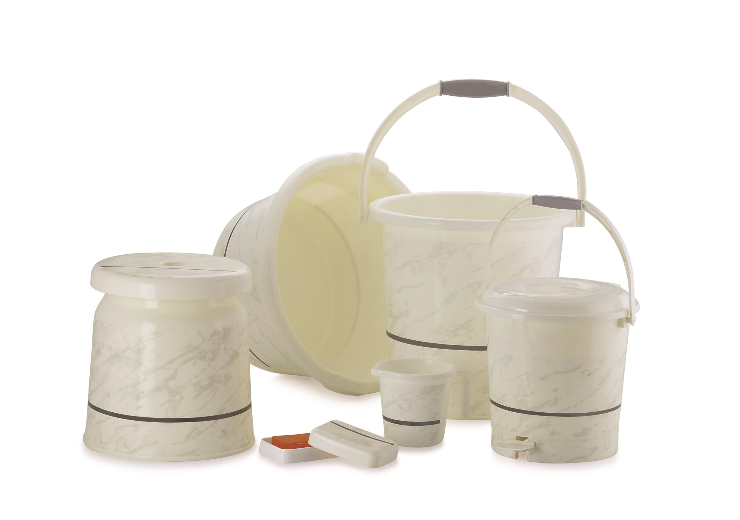 Nabhya Orry 6 Pc Luxurious Complete Bathroom Set & Accessory for Home, Kitchen & Bathroom Set Includes 20 L Bucket, 18 L Tub, Big Stool, Dustbin, and More with Granite Finish (White) (B0CZJ291JS) Amazon Price History, Amazon Price Tracker