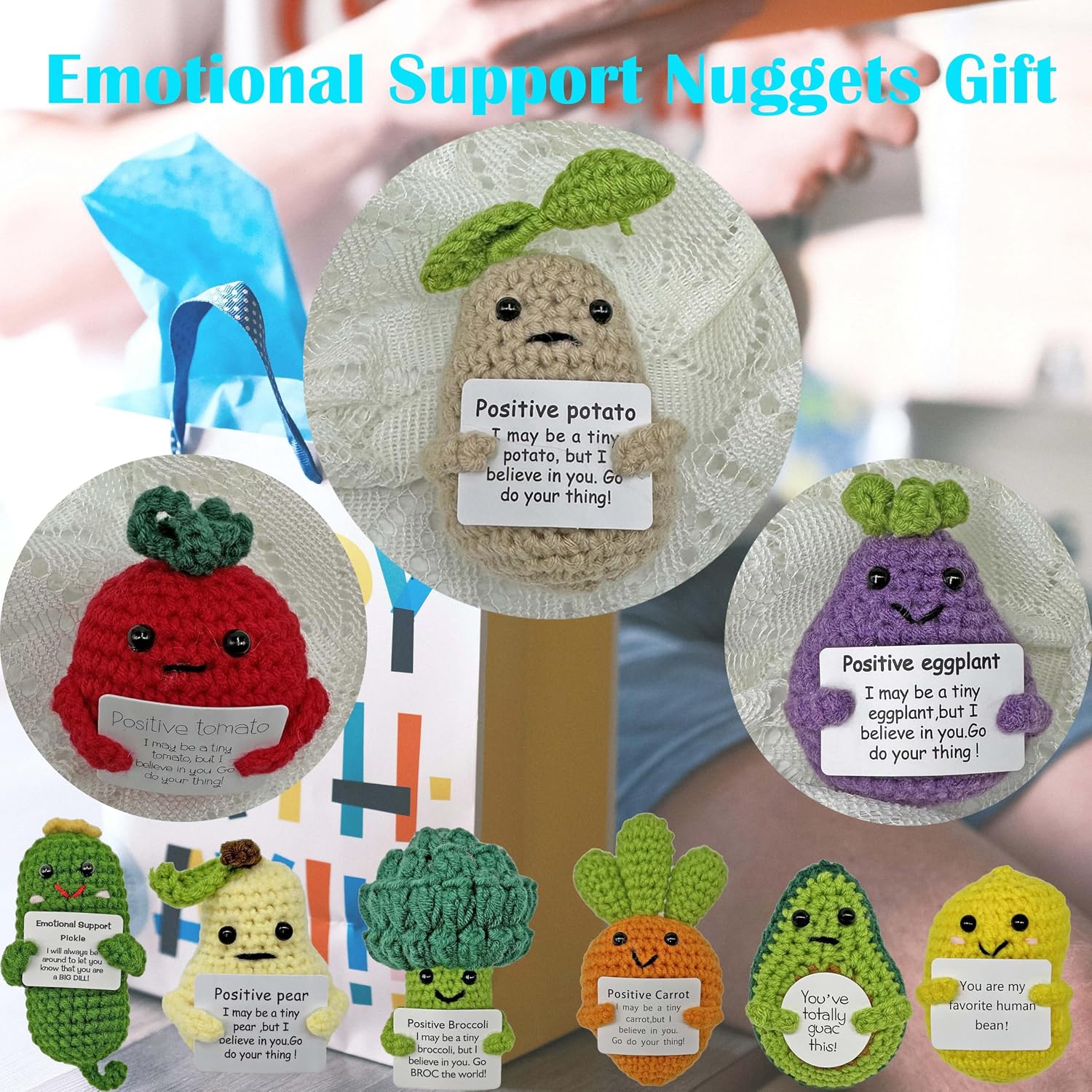 9 PCS Emotional Support Nuggets Pickle Positive Potato Mini Crochet Animals Employee Appreciation Gifts Teacher Appreciation Gifts Cute Funny Handmade Gift