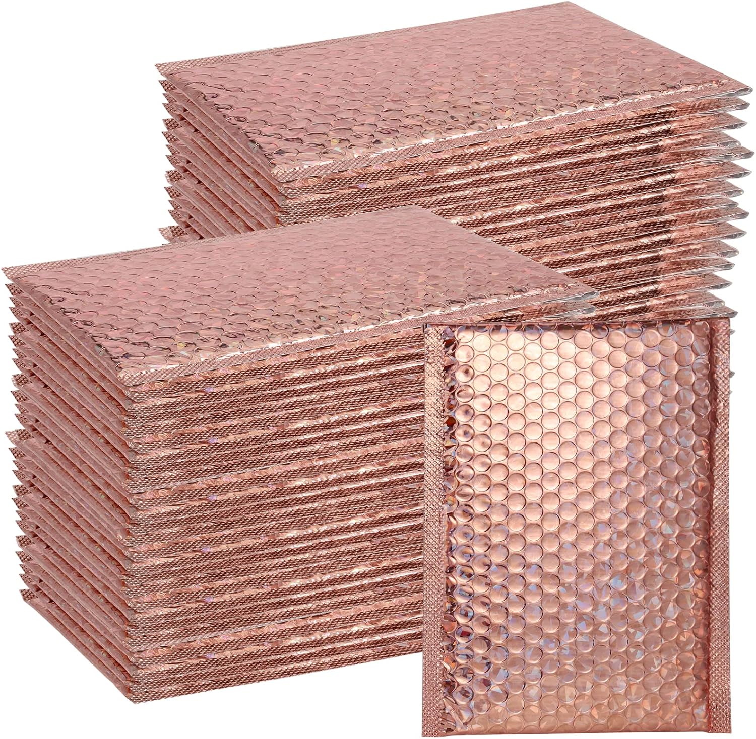 SINJEUN 50 Pieces 6 x 9 Inch Holographic Bubble Mailers, Rose Gold