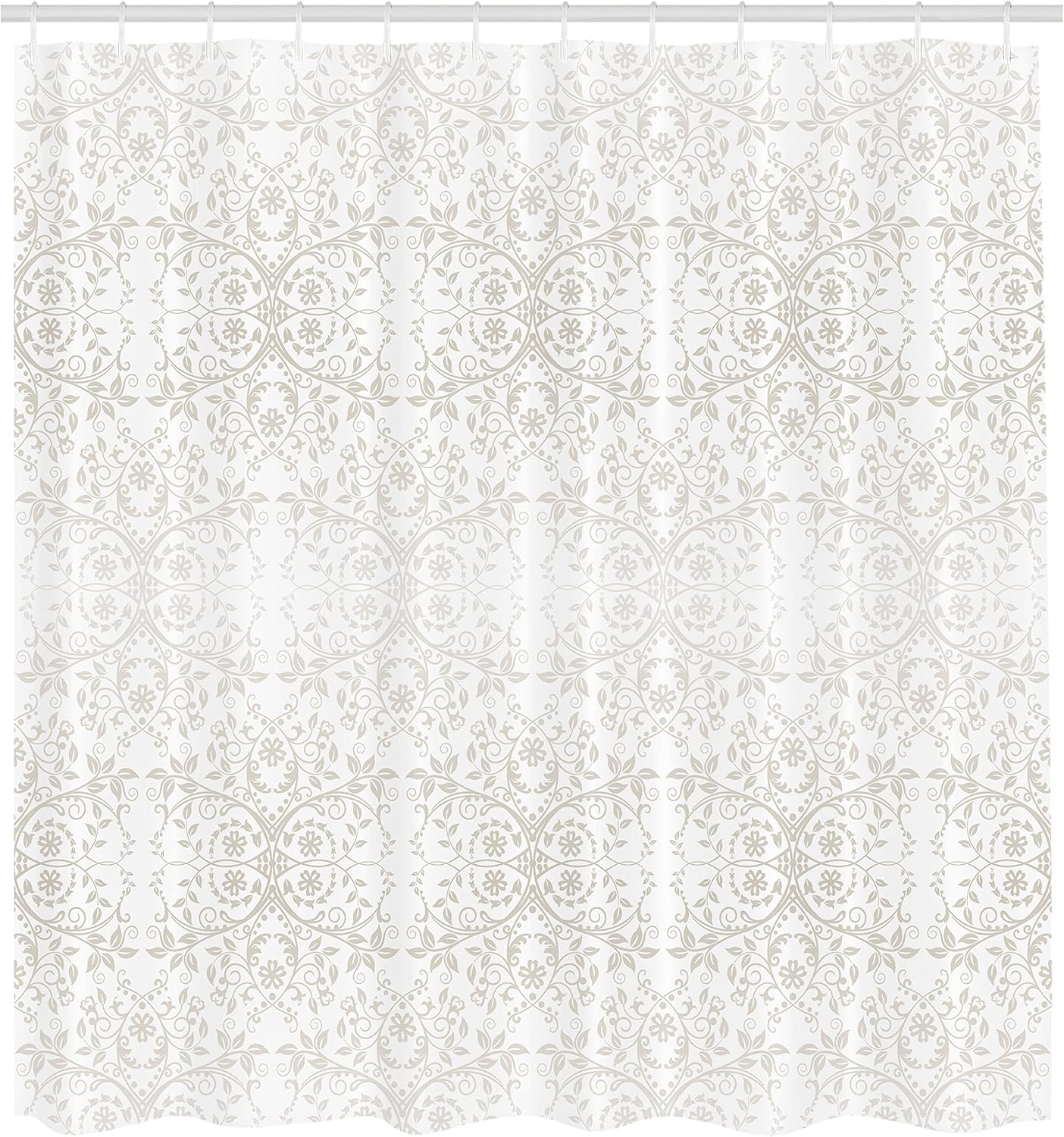 Ambesonne Floral Shower Curtain, Victorian Lace Flowers and Leaves Retro Background Old Fashioned Graphic, Cloth Fabric Bathroom Decor Set with Hooks, 69" W x 70" L, White Pearl