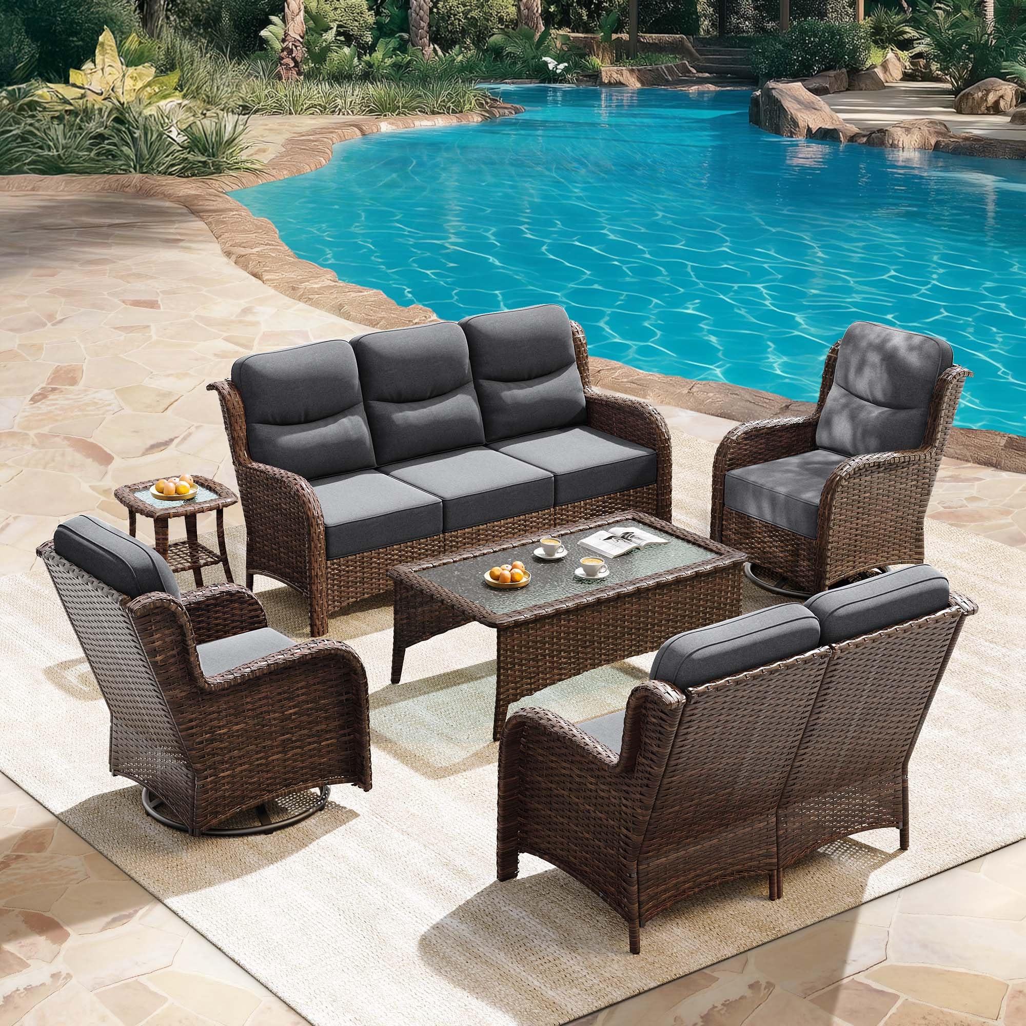 HILLGA Luxury Outdoor Patio Furniture Set with 6-Inch Thick Cushions