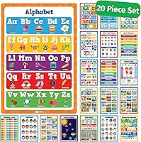 MomoNashi 20pcs Classroom Educational Posters 16x11” - ABC Alphabet, Shapes, Numbers, Solar System for Preschool Kindergarten Homeschool