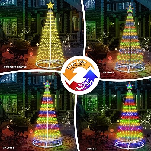 Miniatura 6 de Árbol de cono de Navidad preiluminado inteligente con 30 modos, 7.5 pies, 411 LED, control de aplicación, cambio de color, árboles con temporizador