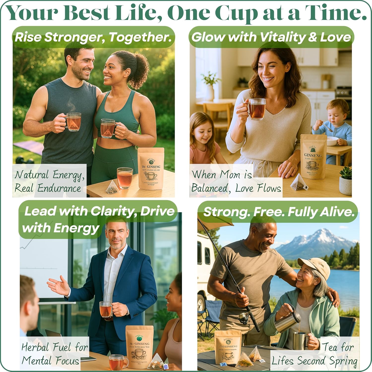 2 Pack of Dr. Lu’s Organic Ginseng Five Treasures Tea Kidney Tea | Ginseng Six Treasures tea for Kidney Cleanse Detox & Repair with Maca Root in Corn Fiber Pyramid Bags (No Plastic/Nylon) | Made in US