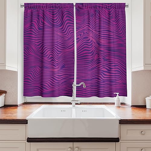 Miniatura 2 de Ambesonne Synthwave - Cortinas de cocina, diseño bicolor abstracto retro inspirado en los años 80, diseño de rayas onduladas, juego de 2 paneles