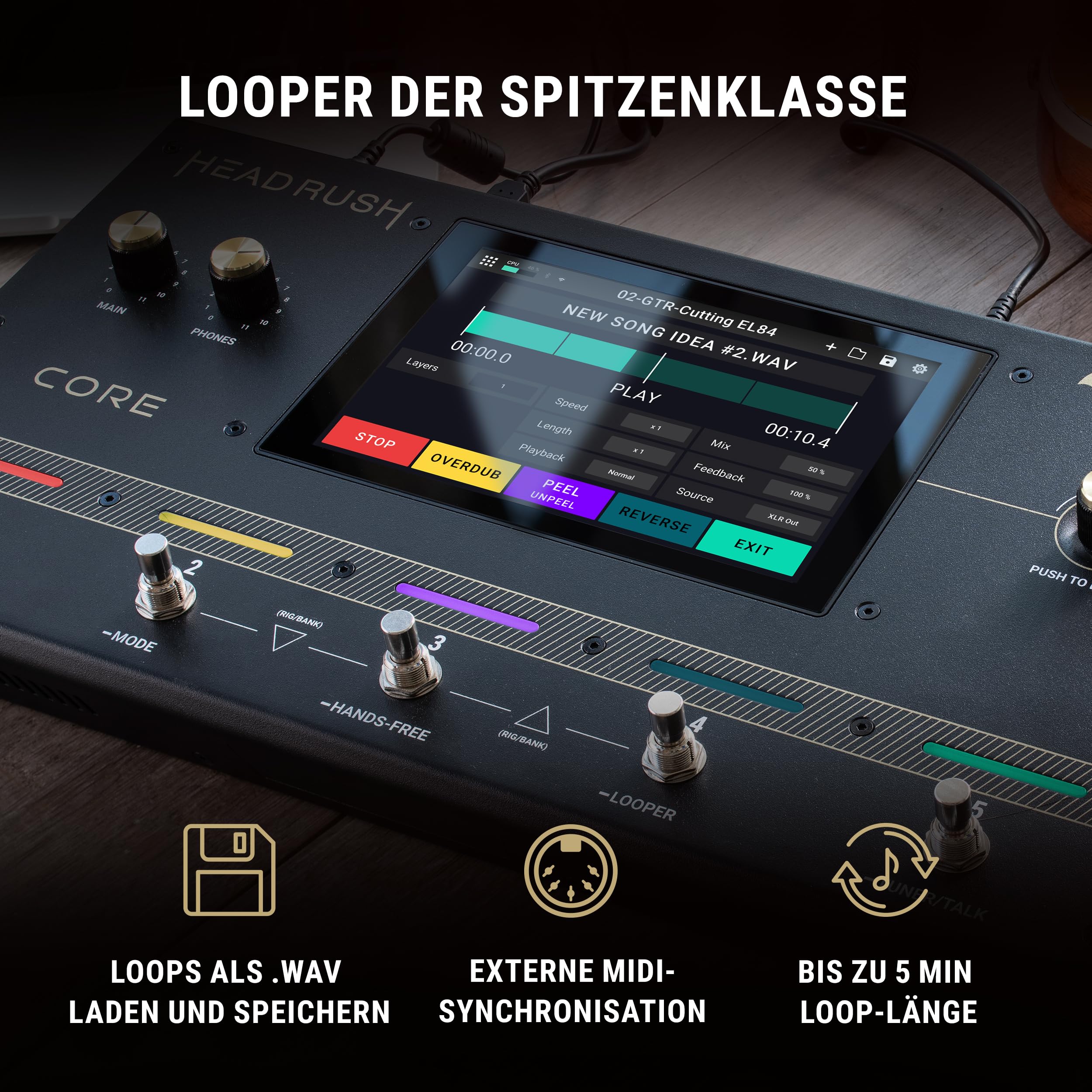 HeadRush Core - Gitarre und Vocal Multi Core Effekt Amp Modelling Prozessor mit Cloning, Looper, Antares Auto-Tune, WLAN, Touchscreen und Bluetooth