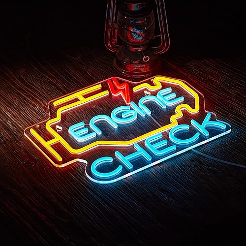Miniatura 6 de Letrero de neón Check Engine para decoración de pared de garaje, letreros de neón Check Engine para taller de reparación de automóviles con letreros