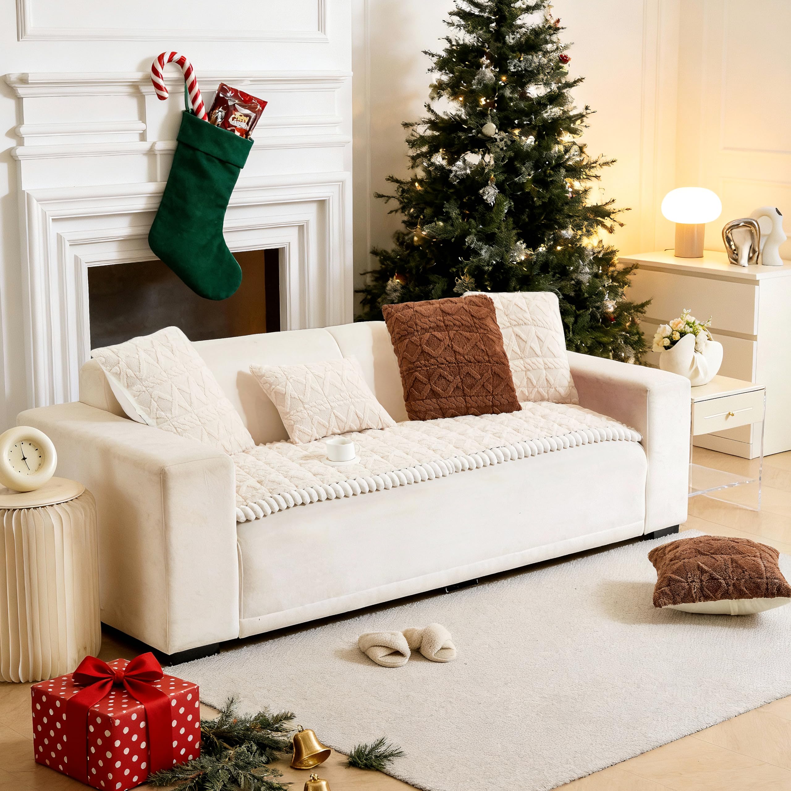 YOSEPATI Pet Couch Cover Washable, Non-Slip Couch Covers for Dogs, Fuzzy Sofa Covers Couch Protector, Pet Friendly Sofas Slipcover Dog Mat, Couch Seat Covers (White, 150 x 70cm)