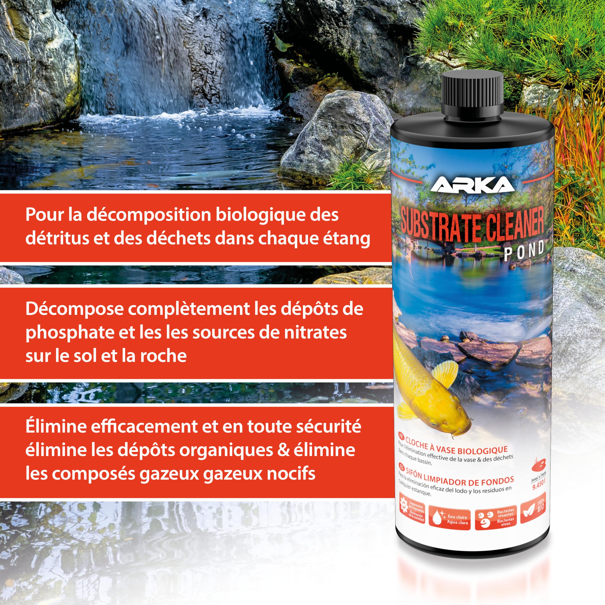ARKA Pond Substrate Cleaner - 946 ML - Formule bactérienne pour l'élimination Efficace du mulm et de la saleté dans Les bassins, favorise Un écosystème sain.