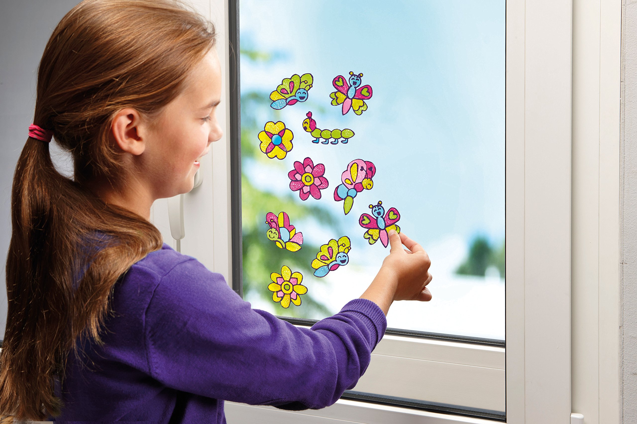 AUNGKWANG Kit Déco Printanière DIY – 16 Gabarits, 4 Couleurs De Confettis – Stickers Fenêtre Effet Vitrail – Enfant Et Adulte