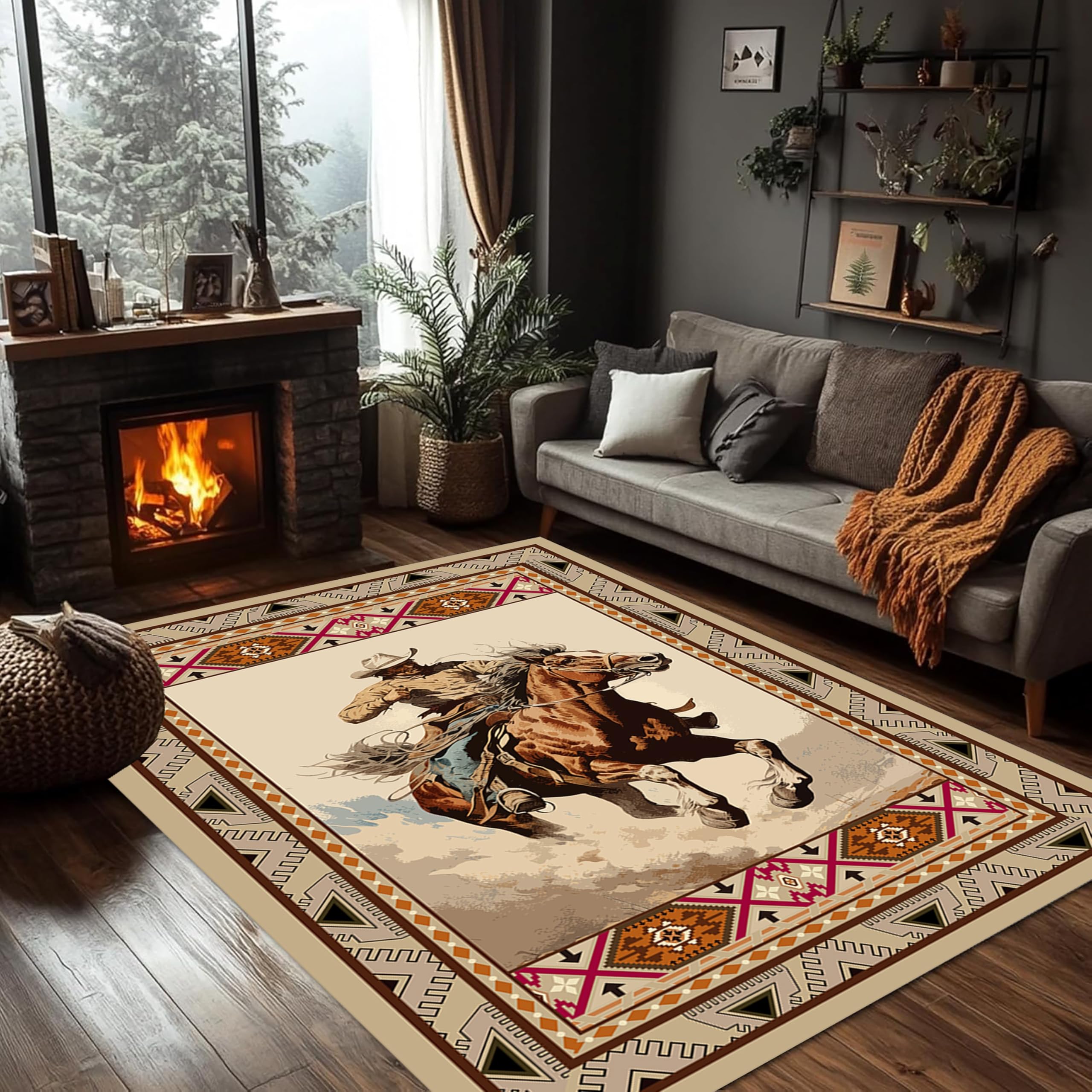 PDENZG Vintage Western Cowboy Carpet,120x180cm,Rustic Farmhouse Aztec Western Rugs，Soft Washable Non-Slip Native American Southwestern Carpet，for Indoor Western Cowboy Decor Mat Texas Rug — image 1