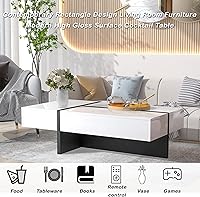Vista 6 de Merax Mesa de centro rectangular contemporánea, superficie moderna de alto brillo, muebles de sala de estar, blanco y negro