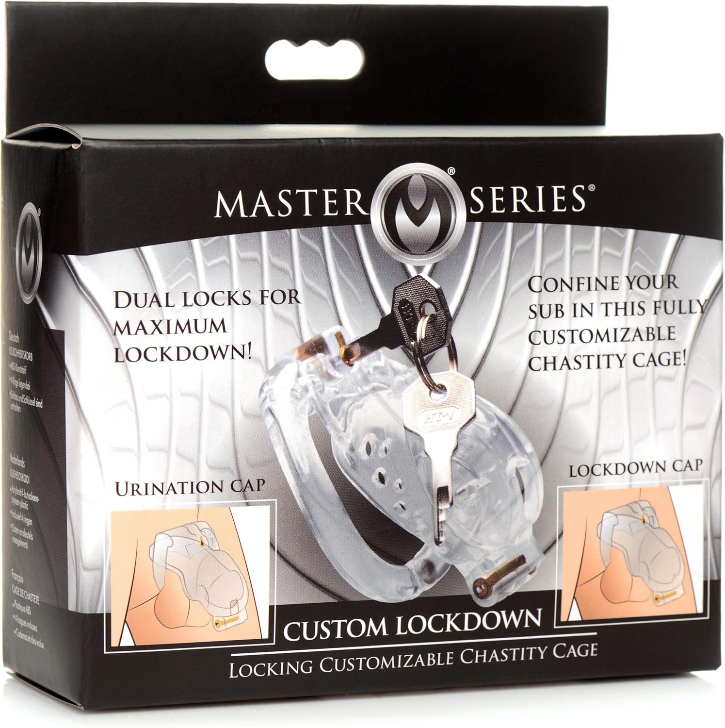 Master Series Dual Custom Lockdown, Locking Customizable Chastity Cage - Clear