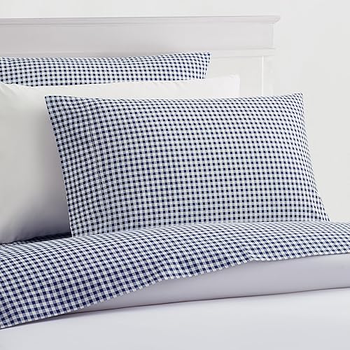 Miniatura 3 de Laurel & Mayfair Juego de sábanas de 100% algodón con estampado Gingham de 250 hilos, tamaño Queen, verde Verde,Azul,Azul