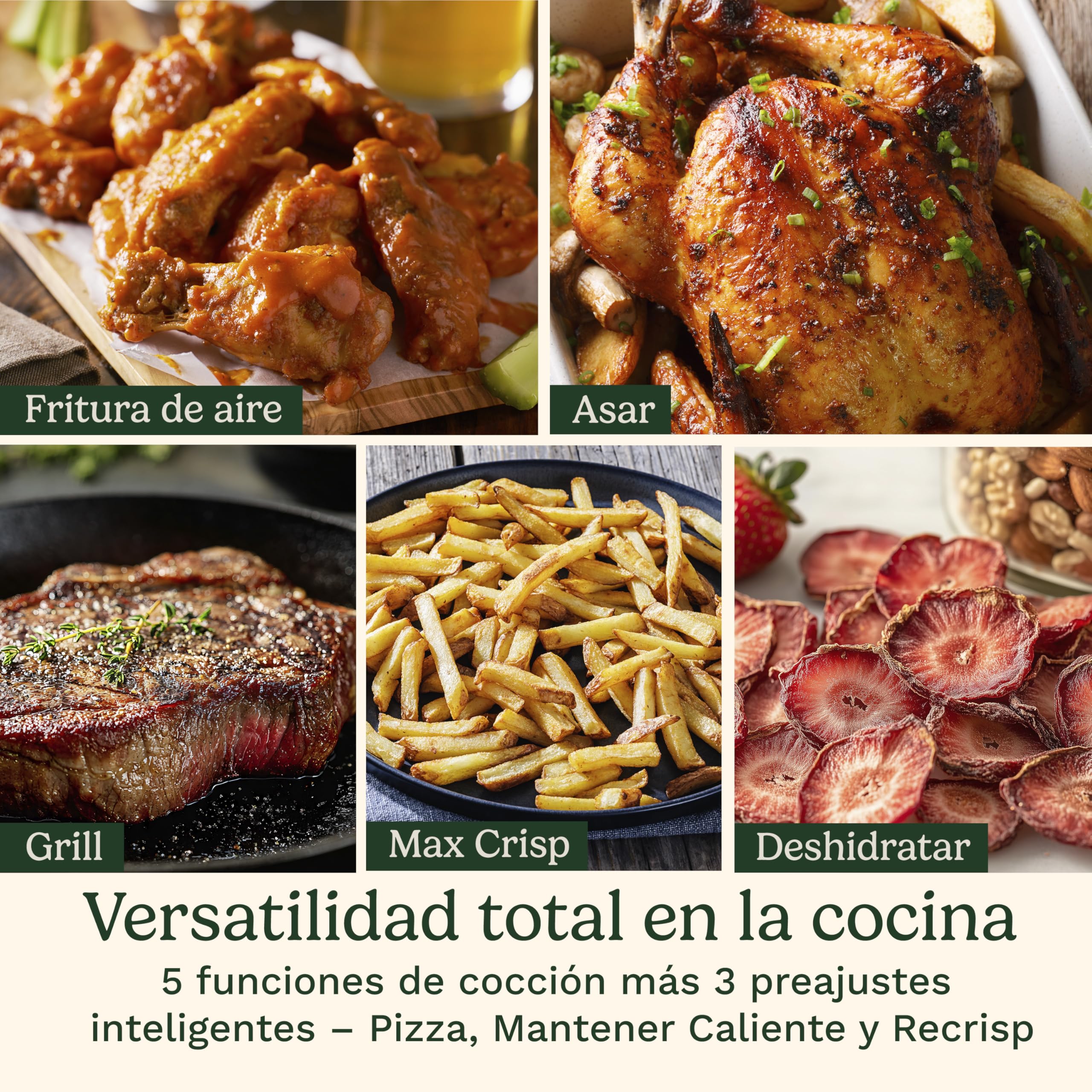 Cuisinart ClearView™ Air Fryer I Visibilidad total – ventanas de 280° I Libre de PFAS I 8,5L I 8‑en‑1 Air Fry, Asar, Grill, MaxCrisp, Deshidratar, Pizza, Recrisp, Mantener caliente I Temp. máx. 230°C