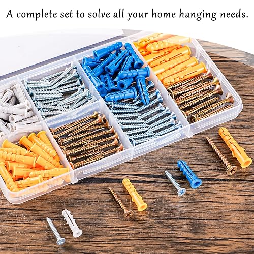 Miniatura 15 de KURUI Kit surtido de anclajes y tornillos para paneles de yeso, 270 unidades, 135 anclajes de expansión de pared seca de plástico y 135 tornillos