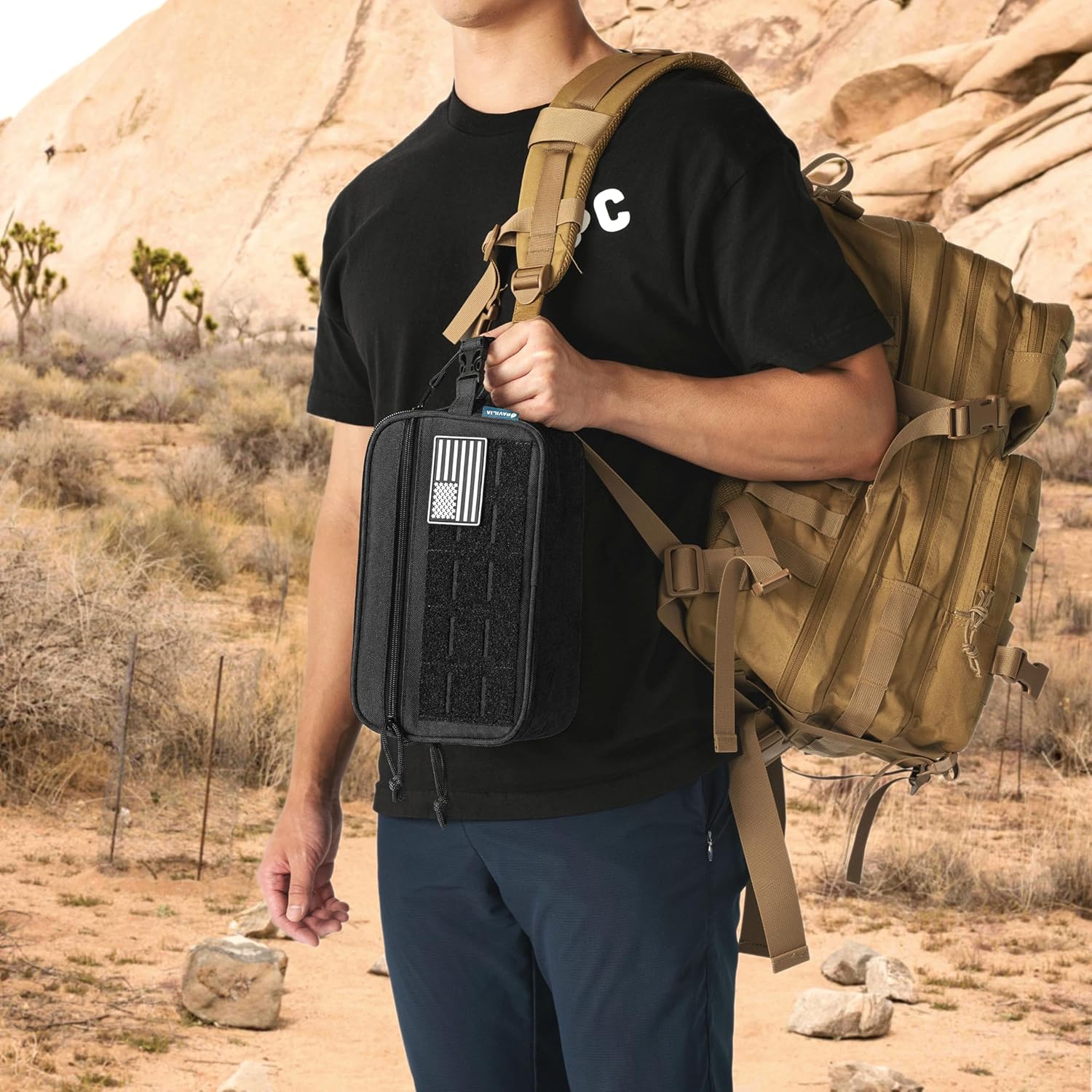 PAVILIA Tactical Toiletry Bag for Men, Travel Hygiene Bag, Military Gear Dopp Kit, Water Resist Molle Accessories Pouch, Mens Shaving Essentials, Gym Bathroom Shower Small Toiletries Tool EDC, Black - Image 7