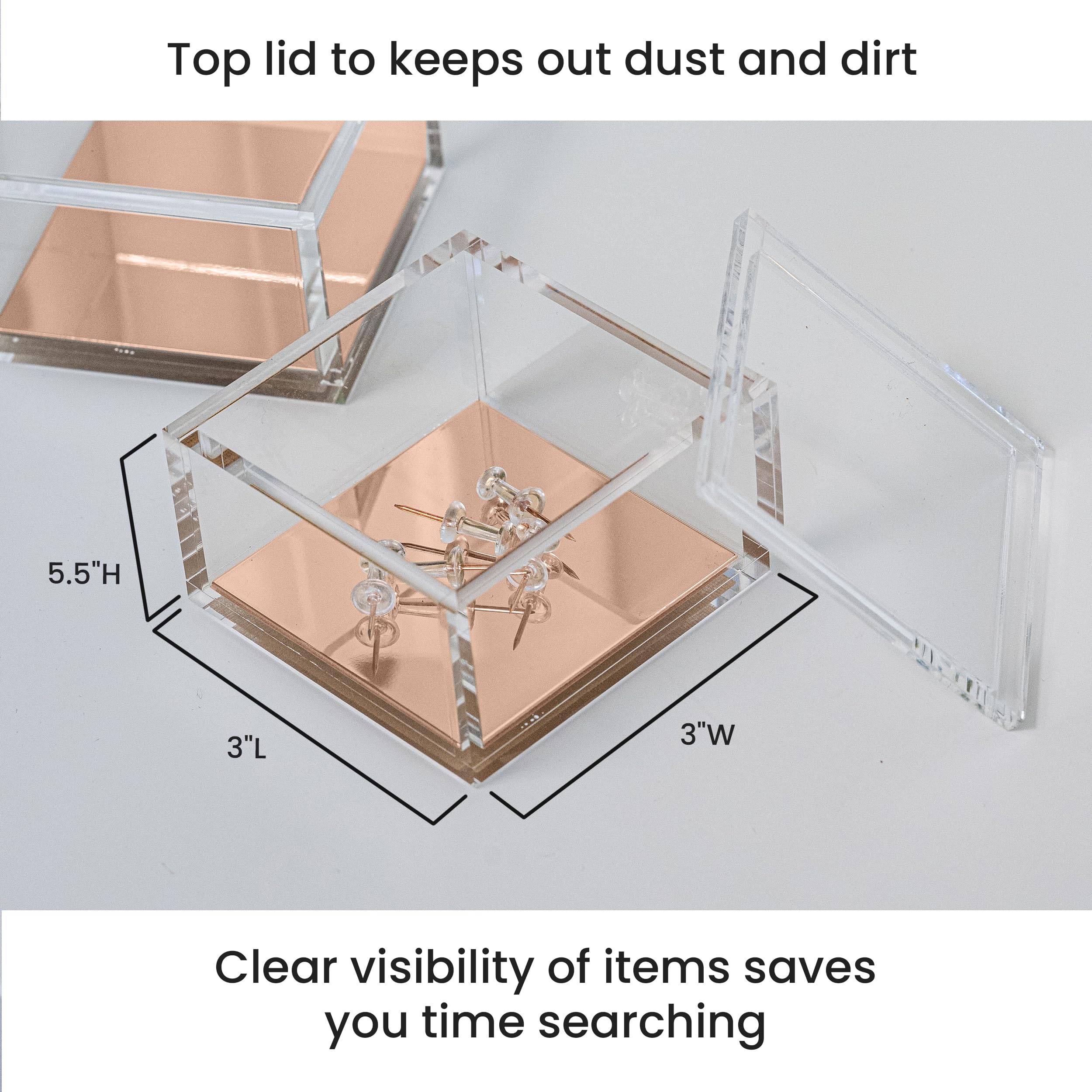 OfficeGoods Organizador acrílico apilable de 3 niveles con base de oro rosa, organizador de escritorio funcional y elegante para oficina o hogar, ayuda a mantener todos tus pequeños bits juntos, oro