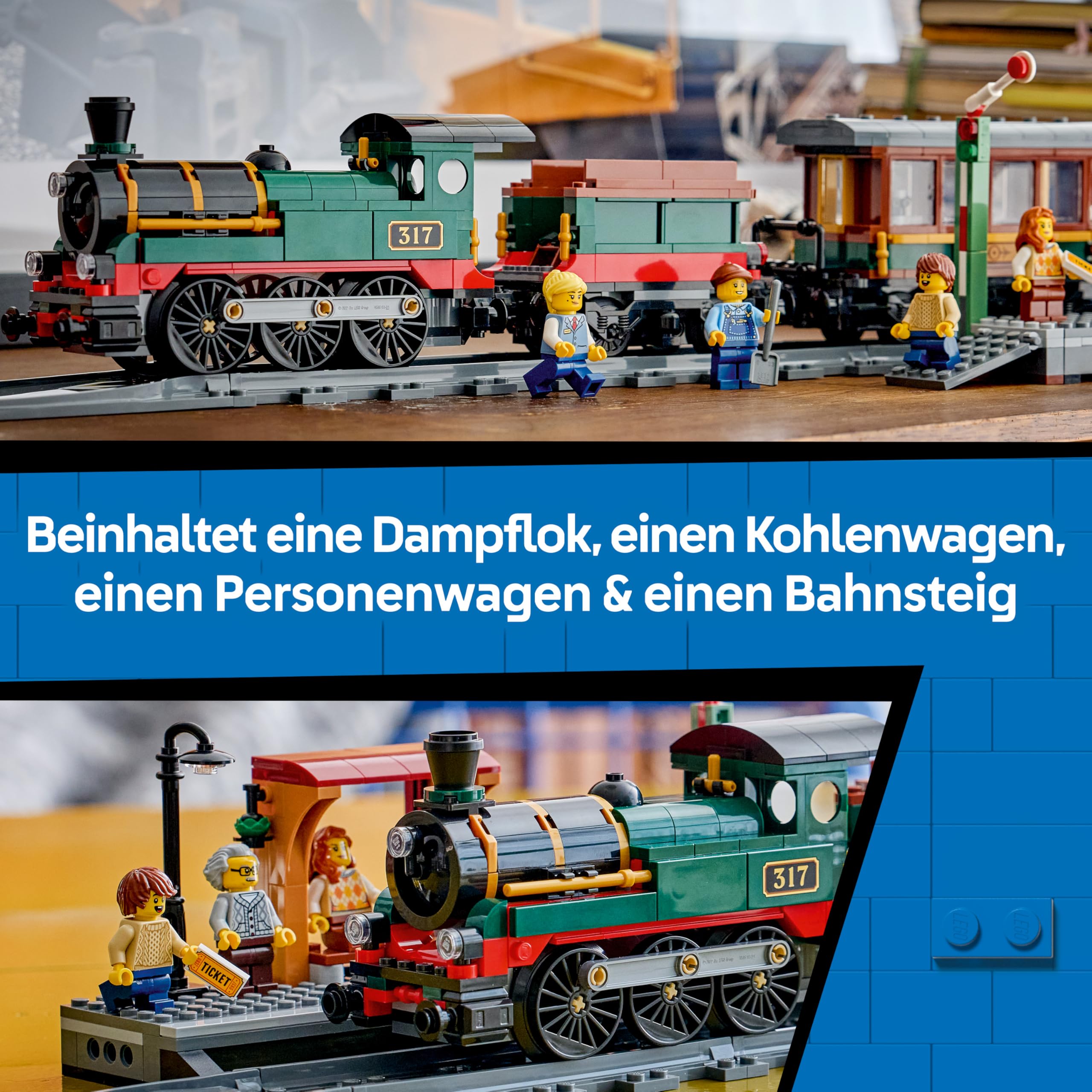 LEGO City Klassischer Dampfzug Spielzeug - STEM Modellbausatz - Set mit Bahnhof, Schienen, Führerstand Steuerung, Haltesignal und 5 Minifiguren - Geburtstagsgeschenk für Jungen ab 7 Jahren - 60511