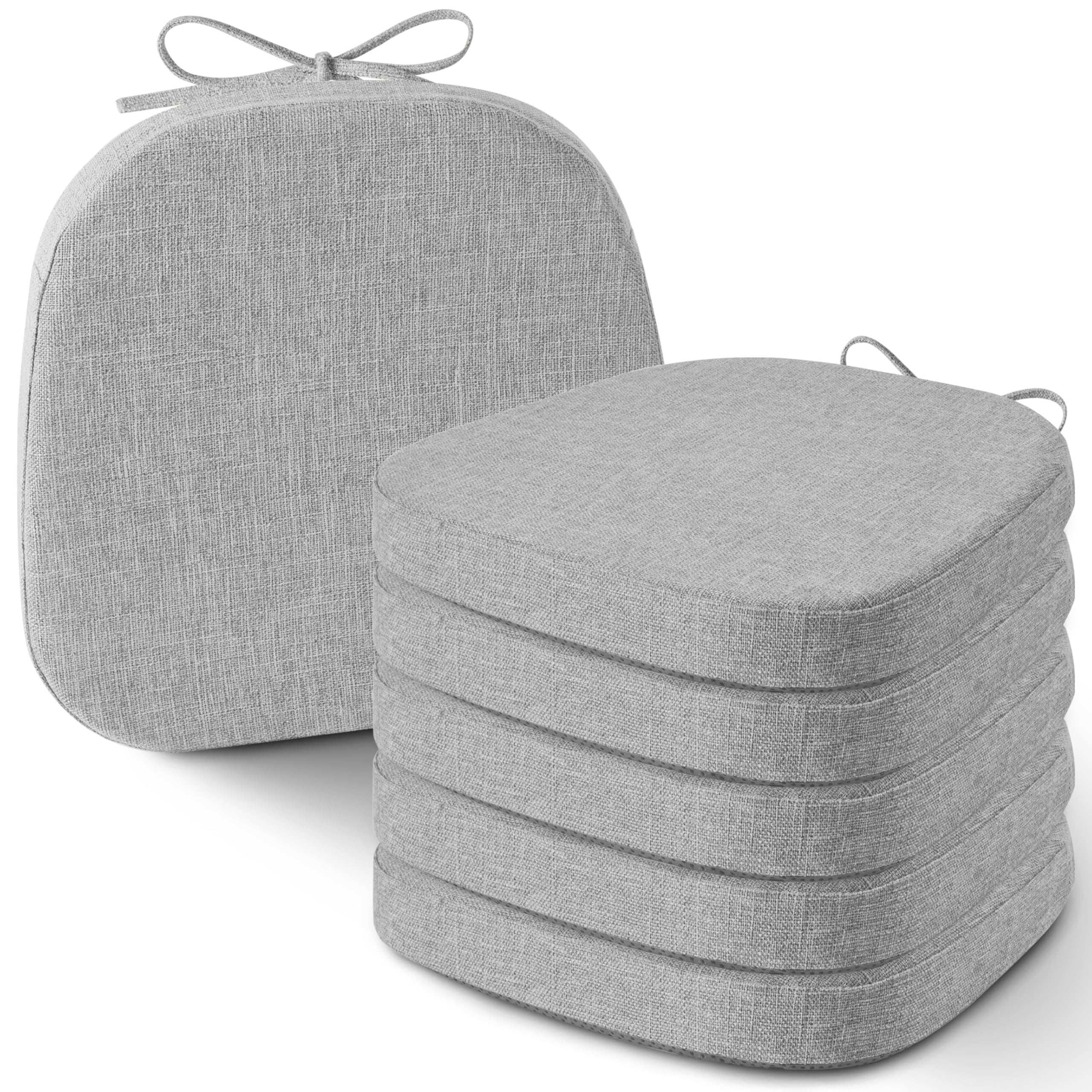 AddGrace Set of 6 Chair Cushions for Metal Dining Chairs 14x14 Light Grey