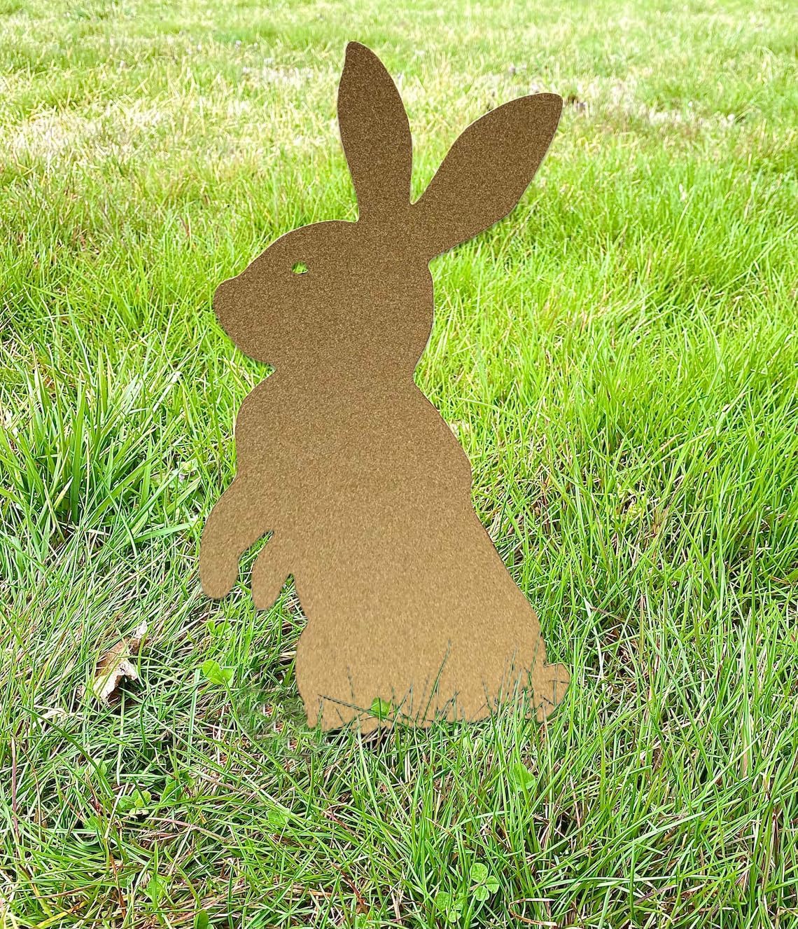 Metal Rabbit Yard Stake, Rustic Rabbit Standing Art, Easter Bunny, Easter Spring Decor, Metal Garden Stake, Metal Yard Art(Brass,11”x20” /28cm x 50cm)