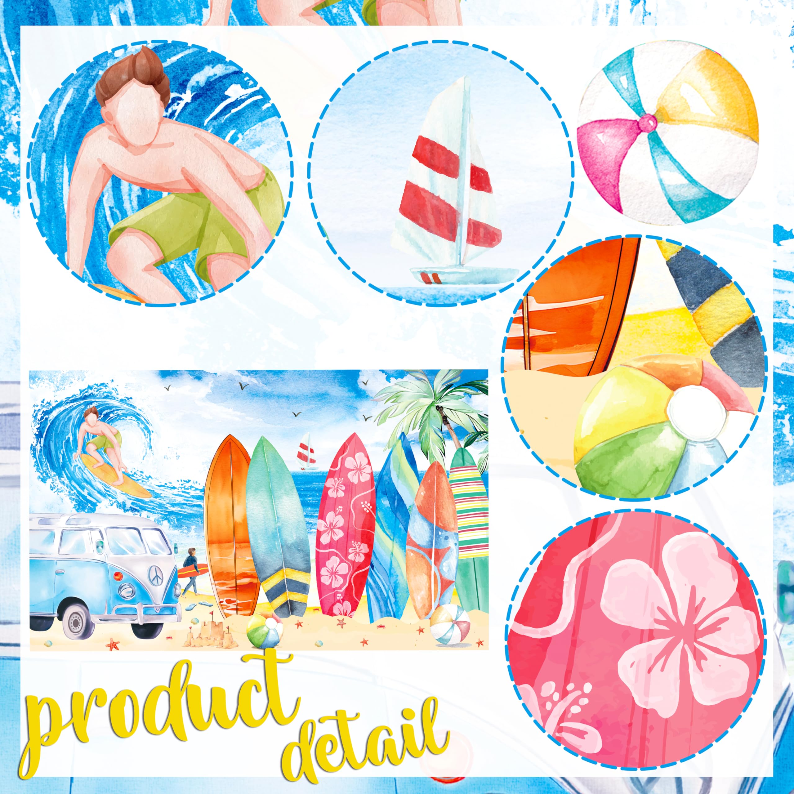 Beach Surfing Backdrop Decoration Summer Surfing Surfboard Birthday Party Backdrop Background Vintage Surfing Party Decorations for Luau Hawaiian Party Summer Tropical Sea Beach Baby Shower Supplies