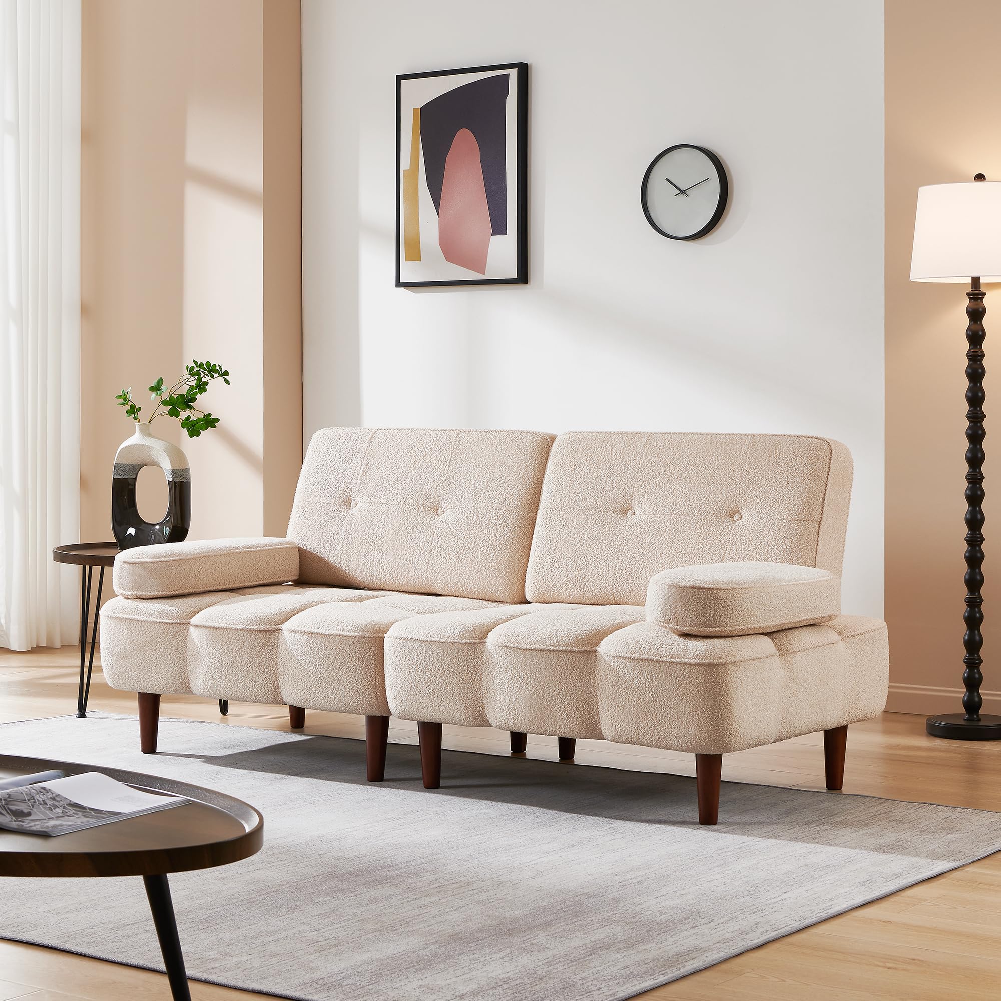 DROMAHO 76.3" Futon Sofa Bed, Futon Couch with Removable Armrests,Mid Century Modern Decor Love Seat,Convertible Small Sleeper Sofa Bed for Small