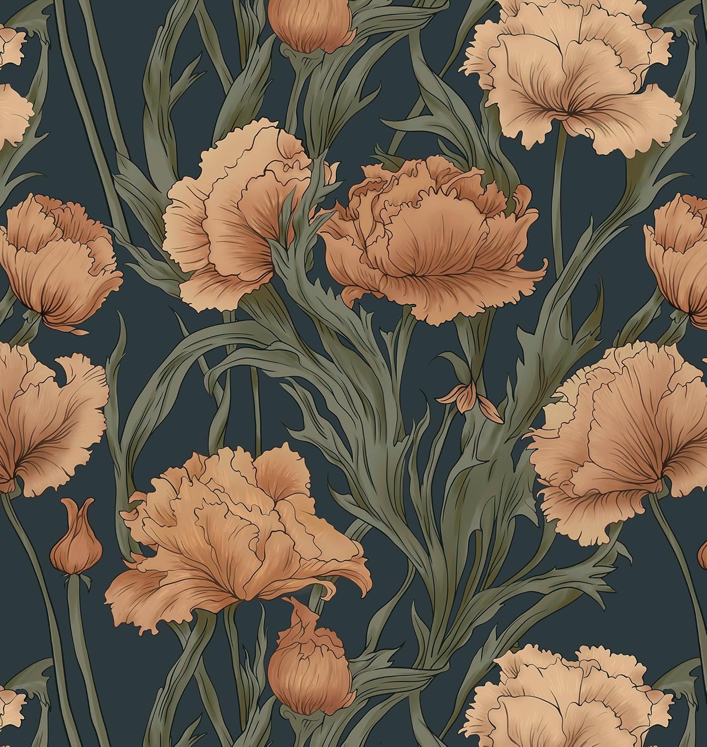HeloHo Peel and Stick Wallpaper Vintage Floral Wallpaper Boho Self Adhesive Mural Wall Paper Removable Moody for Cabinets Bedroom Bathroom Contact Paper Vinyl 17.3" X 78.7"