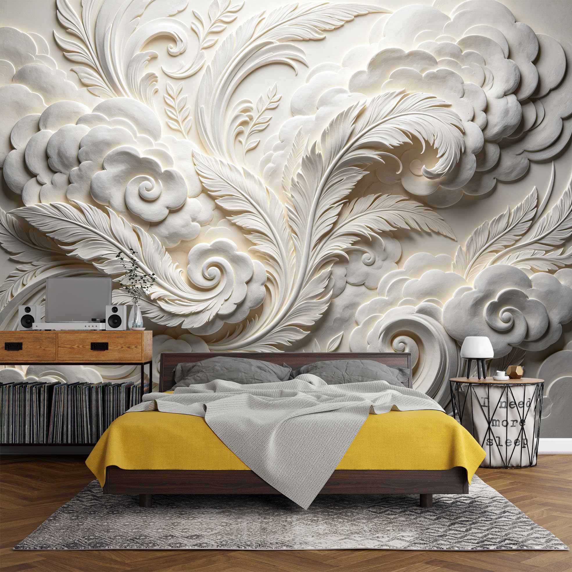 Papel Pintado 3D Con Relieve Nube De Plumas Papel Pintado Autoadhesivo Pared 320Cmx600Cm(Hxw) Arte Moderno Mural De Pared En Relieve Papel Adhesivo No Tejido Impermeable Y Removible Para Dormitorio