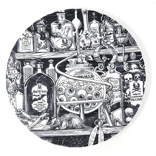 Royal Wessex - Pociones de Halloween, tarro de globos oculares, alas de murciélago y veneno, platos de cena de 10 pulgadas, juego de 4 piezas,