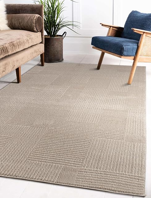 LaDole Rugs 8x10 ft Modern Premium Area Rug | Textured Large Carpet for Bedroom, Living Room, Kitchen, Home Office, Indoor Floor Décor | Beige Cream