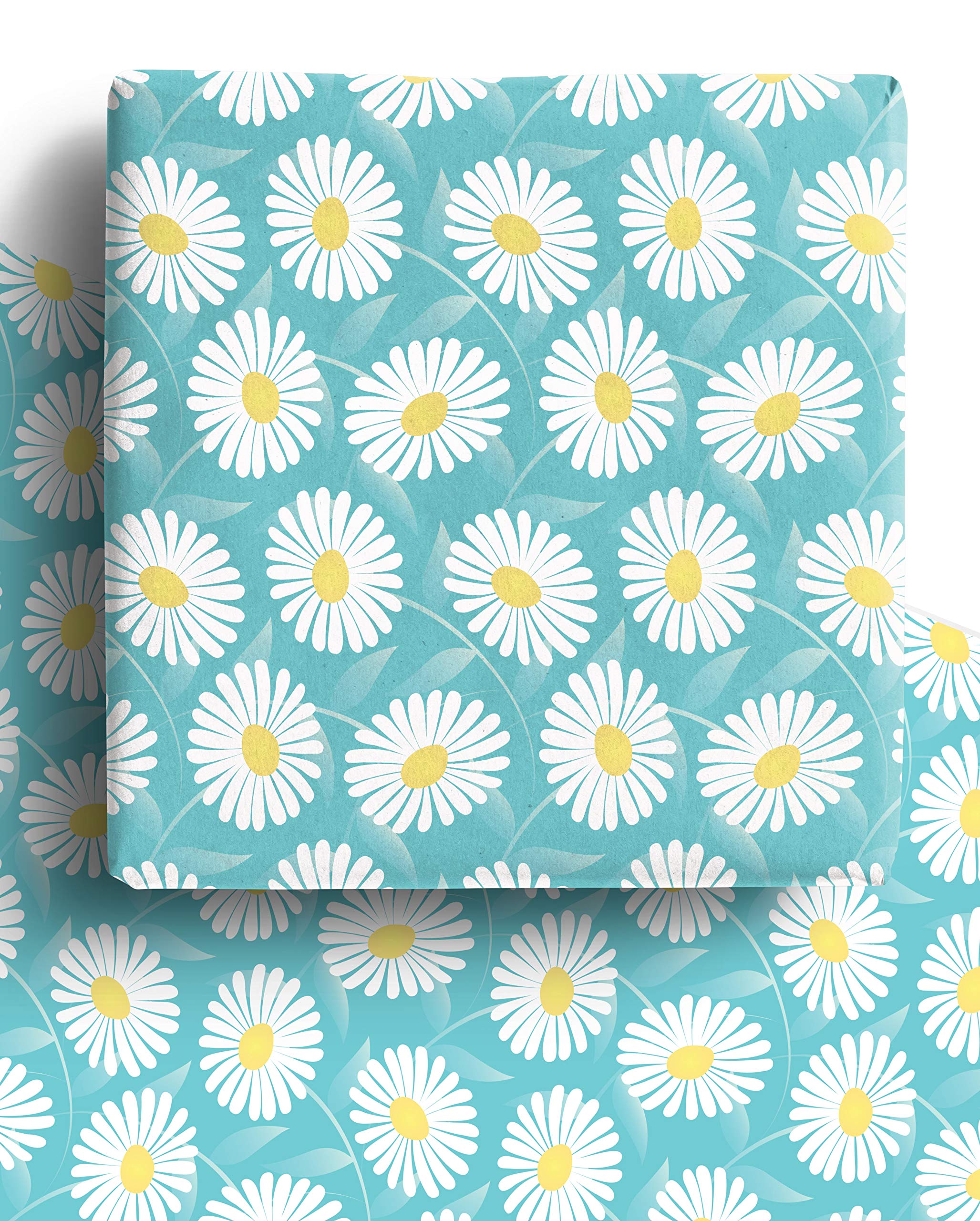 Daisy Flower Wrapping Paper Sheets - 4 x Premium Recyclable Floral Daisy Gift Wrap for Mothers Day, Easter, Baby Christenings and more. (Daisies)
