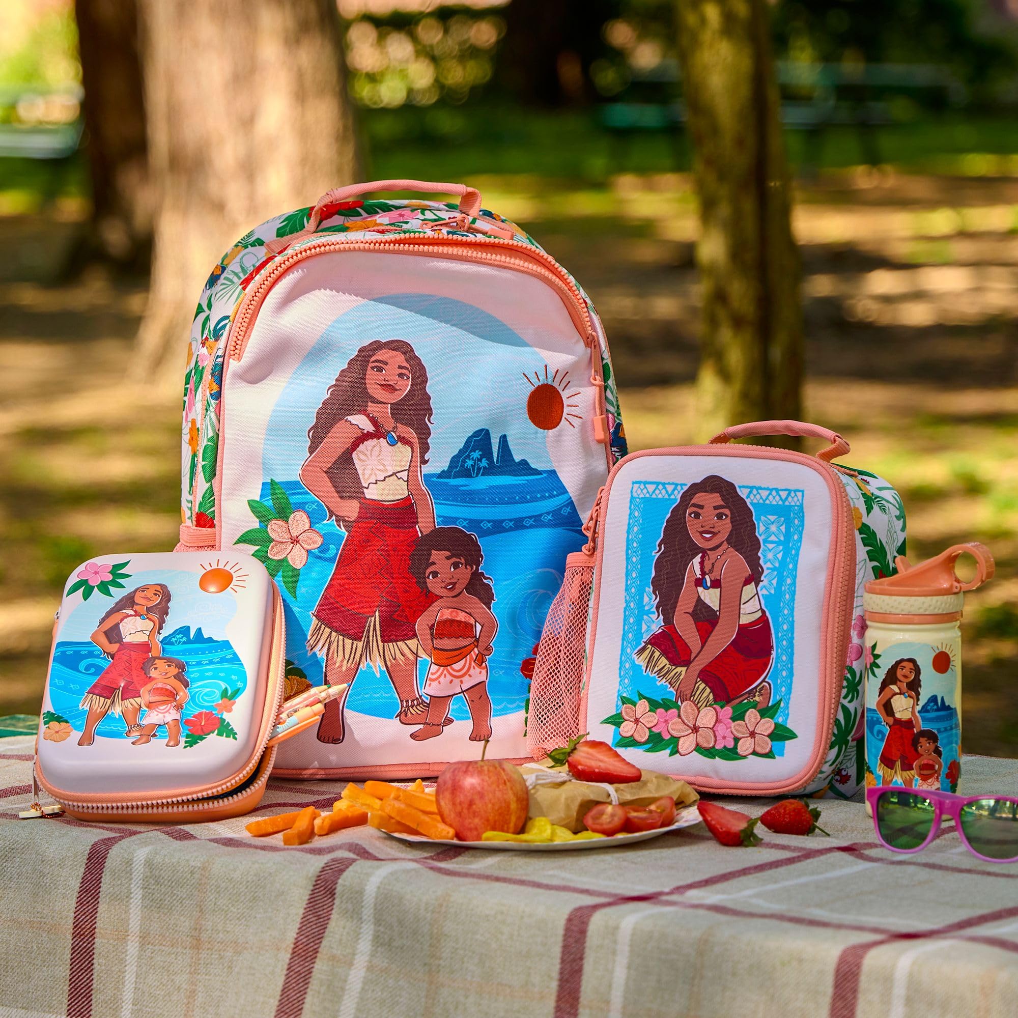Disney Store Official Sac à pique-nique isotherme Vaiana 2 pour enfants, avec Hei Hei, poche latérale en filet, H 23 x l 18 x P 10 cm