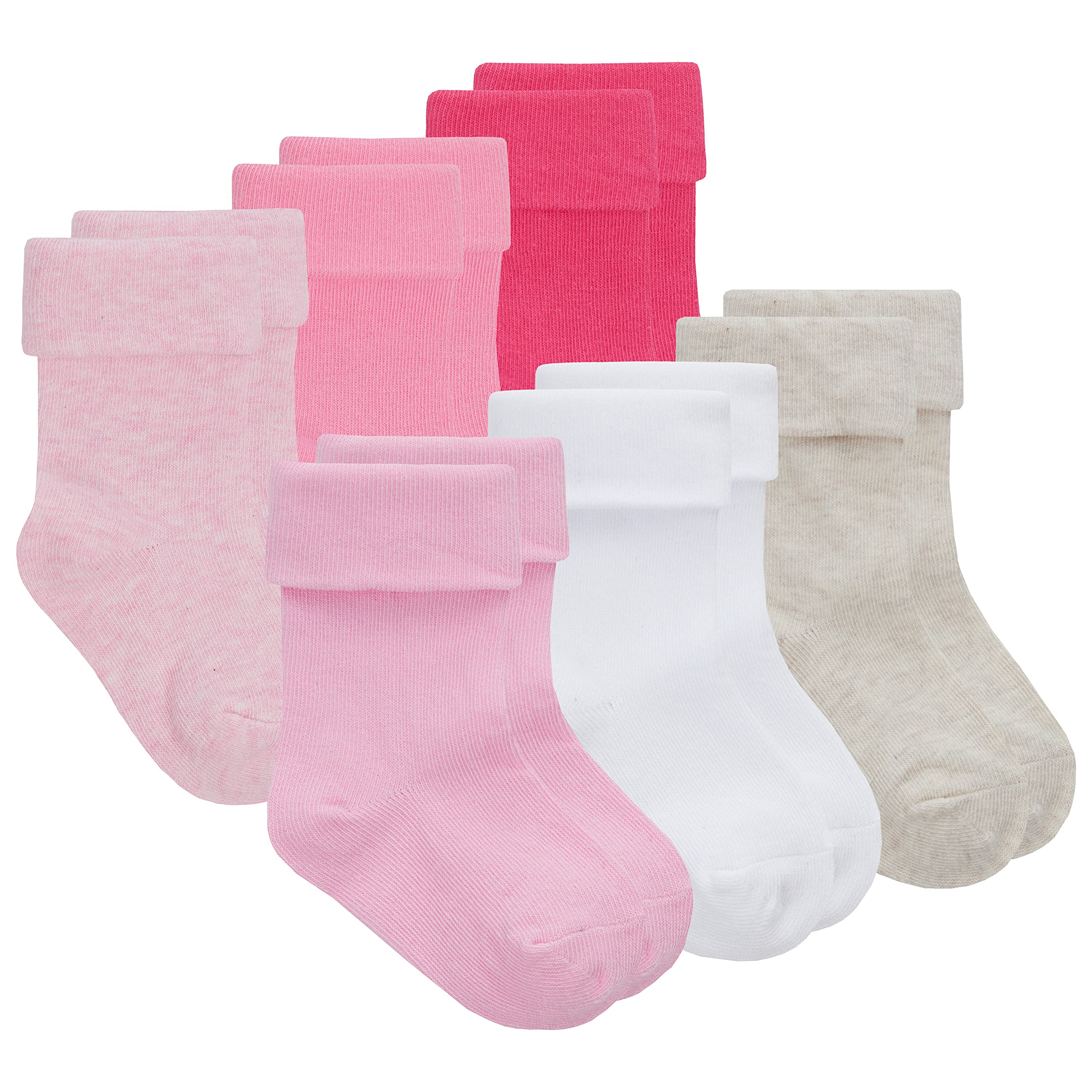Metzuyan 6 Pairs Baby Girls Turn Over Top TOT Socks Plain Cotton Rich Pink 0-0