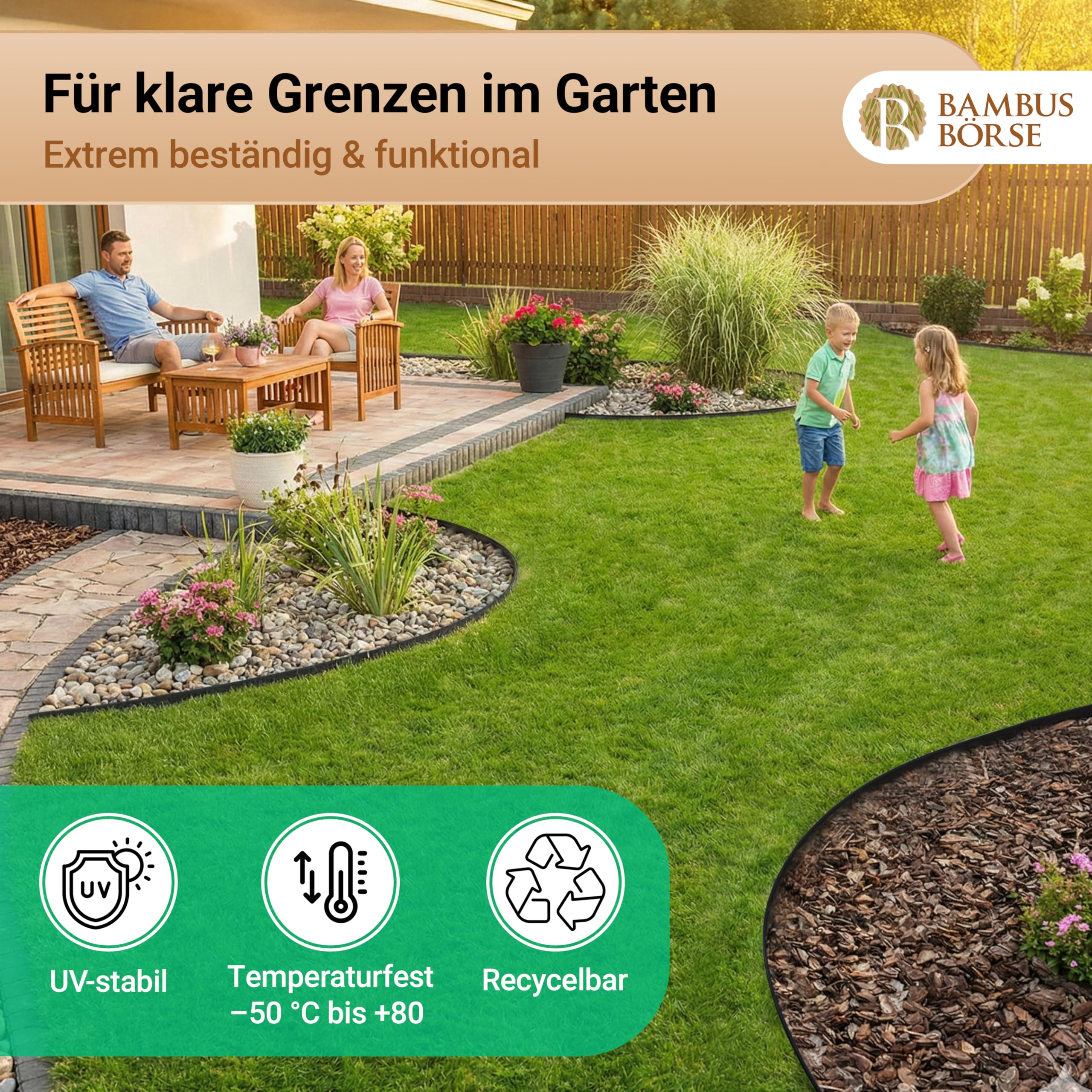 Rasenkante - Beetabgrenzung 15 cm hoch, 25 m lang aus HDPE Kunststoff - Flexible Beeteinfassung & Rasenbegrenzung wetterfest, UV-beständig, langlebig, einfache Montage - Beetkante Rolle