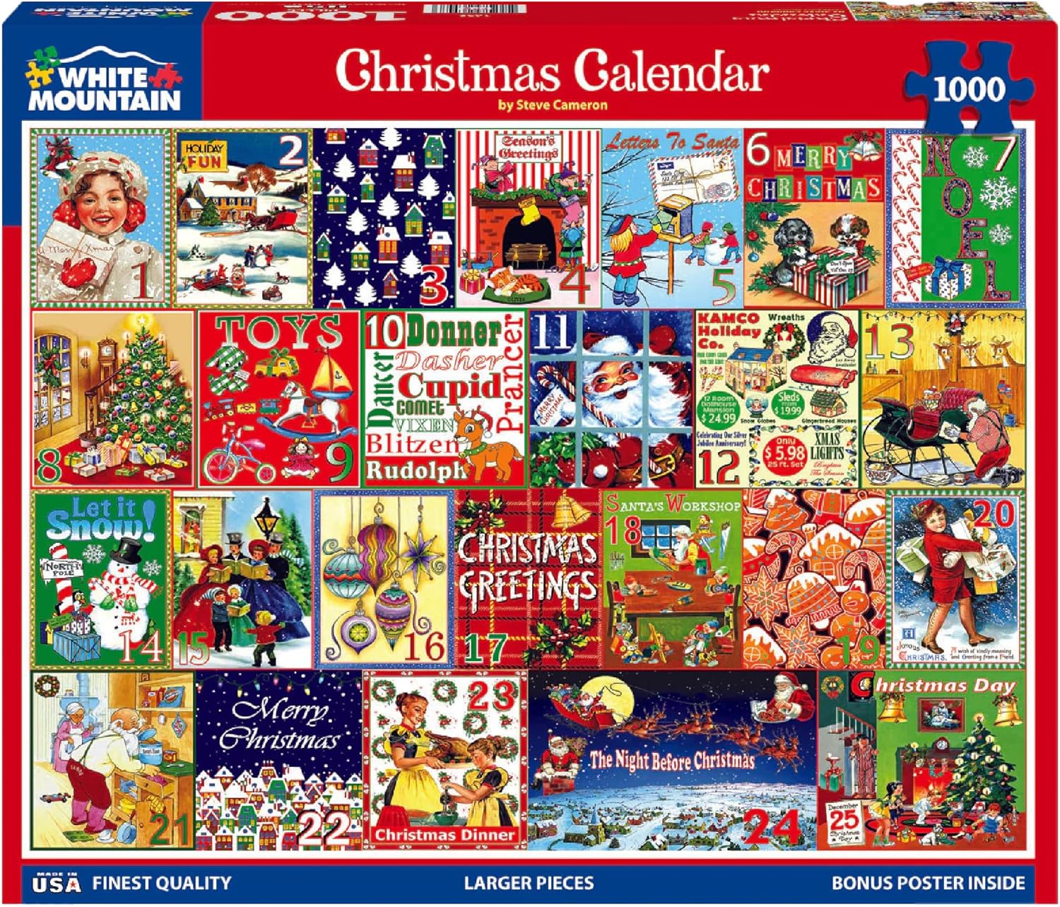 White Mountain 1000 Piece Jigsaw Puzzle Winter Christmas Holiday Puzzles for Adults and Teens 24"x30" Large Pieces - Christmas Calendar