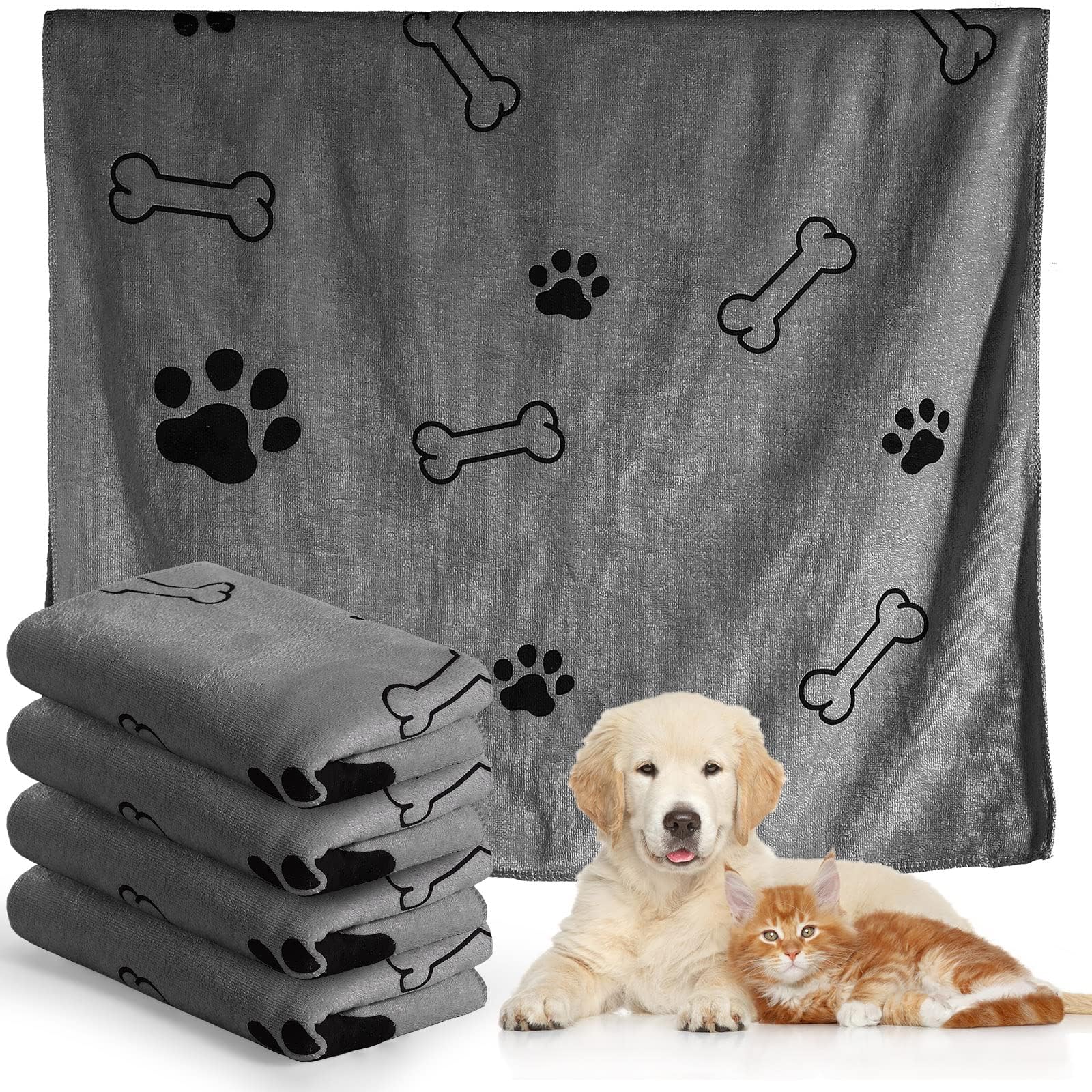 Chumia 4 Pcs Dog Towels for Drying Dog Puppy Towel Bulk Microfiber Absorbent Towel Pet Bathing Supplies Quick Drying Paw Towel for Medium Cats Pets Shower(24 x 40 Inch,Gray)