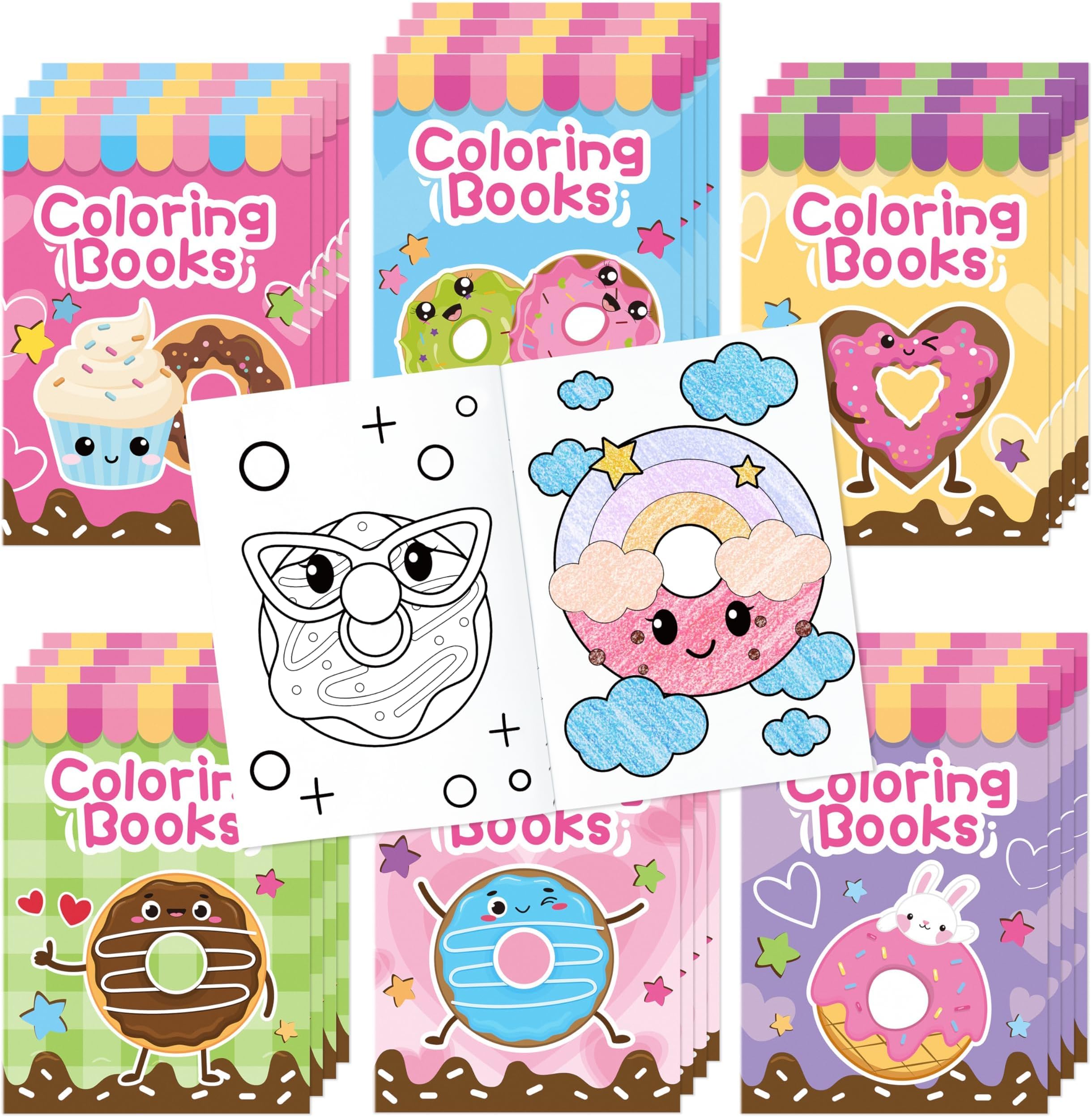 24Pcs Donut Coloring Books for Kids Bulk Cute Mini Coloring Booklet DIY Art Drawing Book with Dessert Doughnut for Toddlers Birthday School Party Favors Goodie Bag Filler
