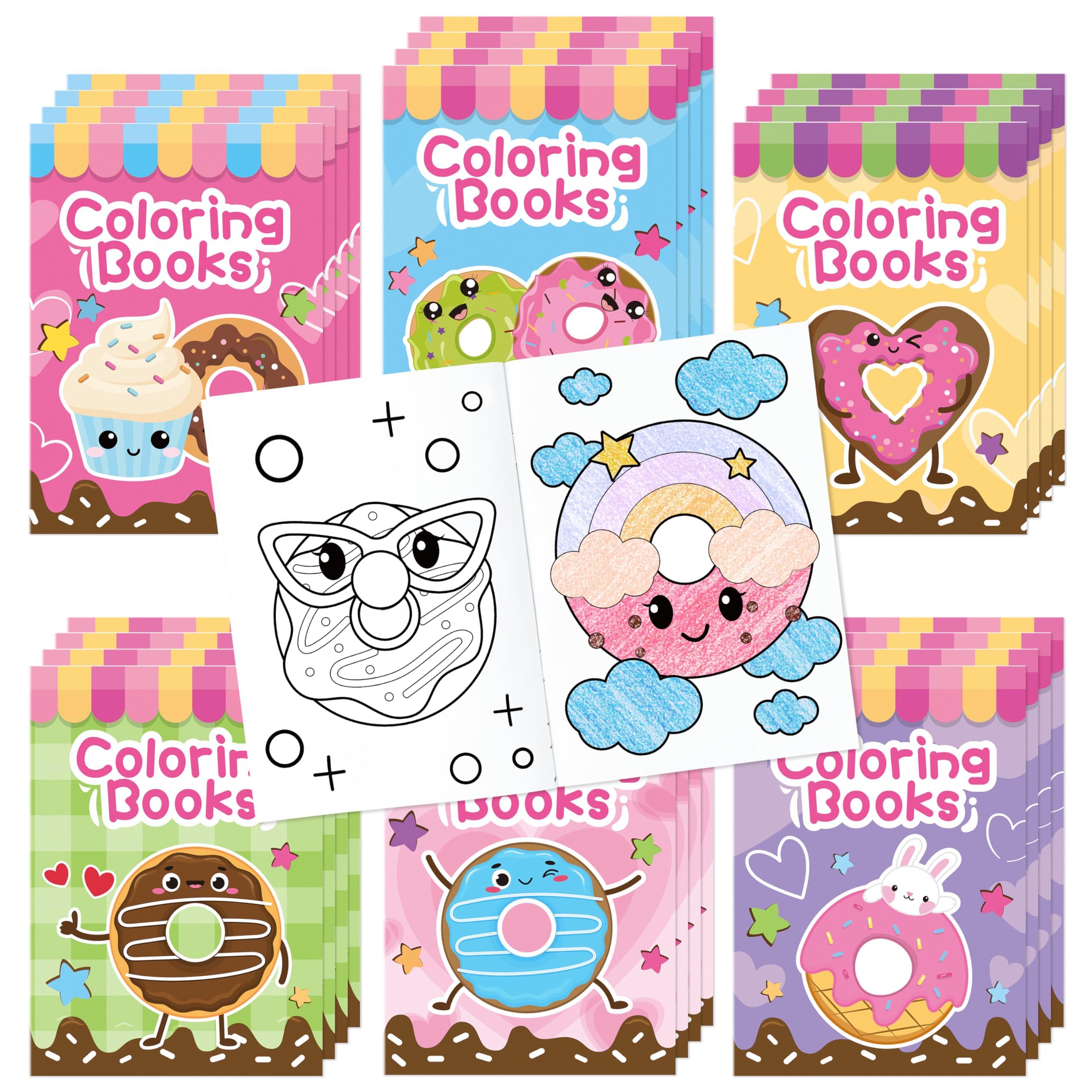 Bulk Donut Coloring Books, 72Pcs Mini Drawing Booklet for Kids Party Favors