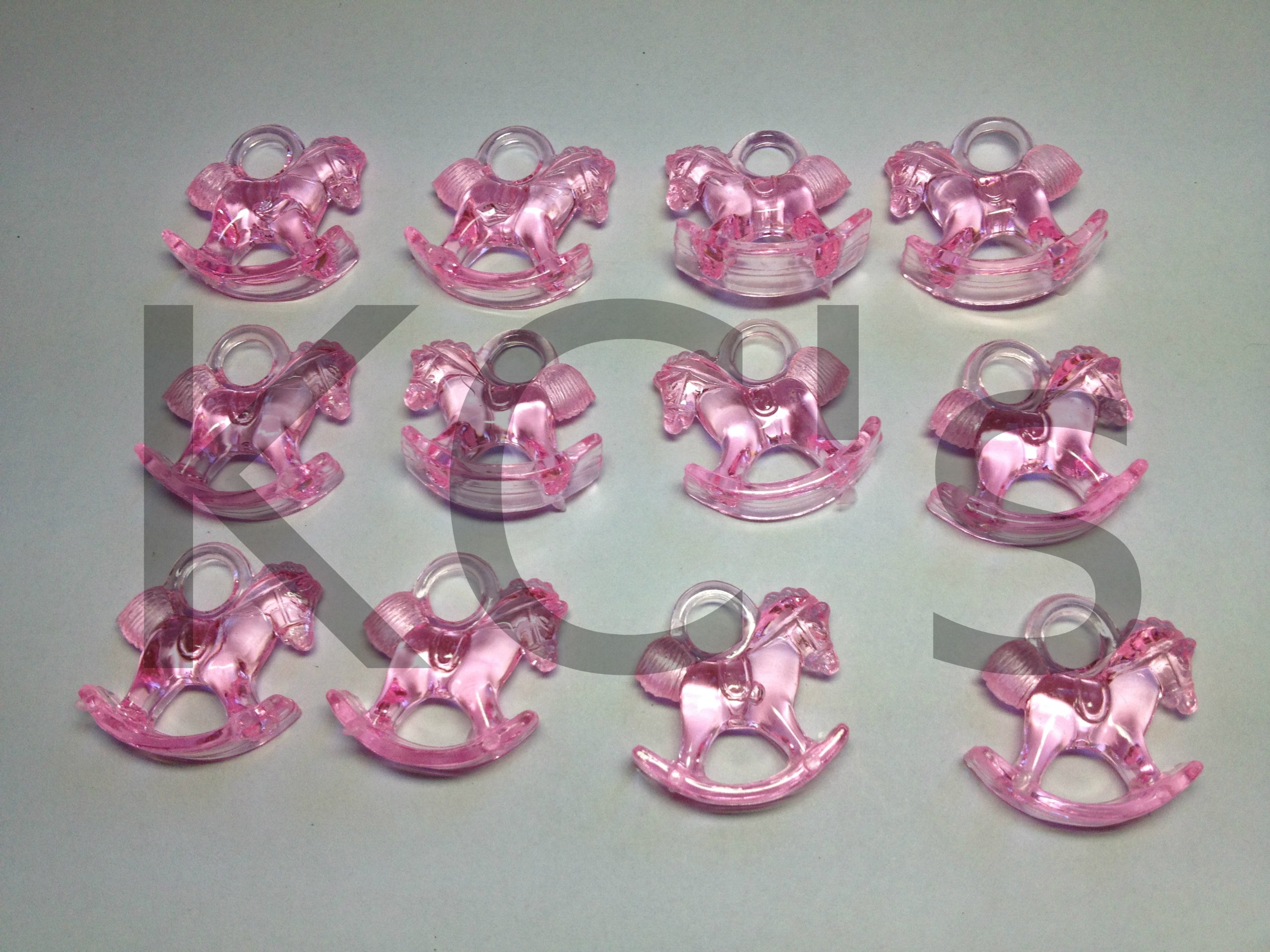48 Pcs 1" Pink Acrylic Rocking Horse Baby Shower Charm Game Party Decoration Favors